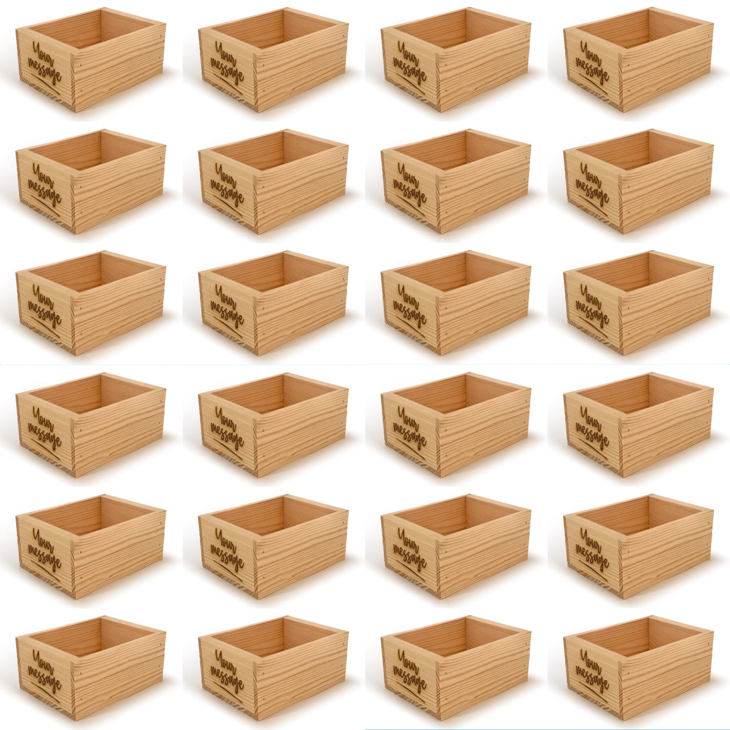 24 Small wooden crate boxes with custom message 7x5.5x3.5