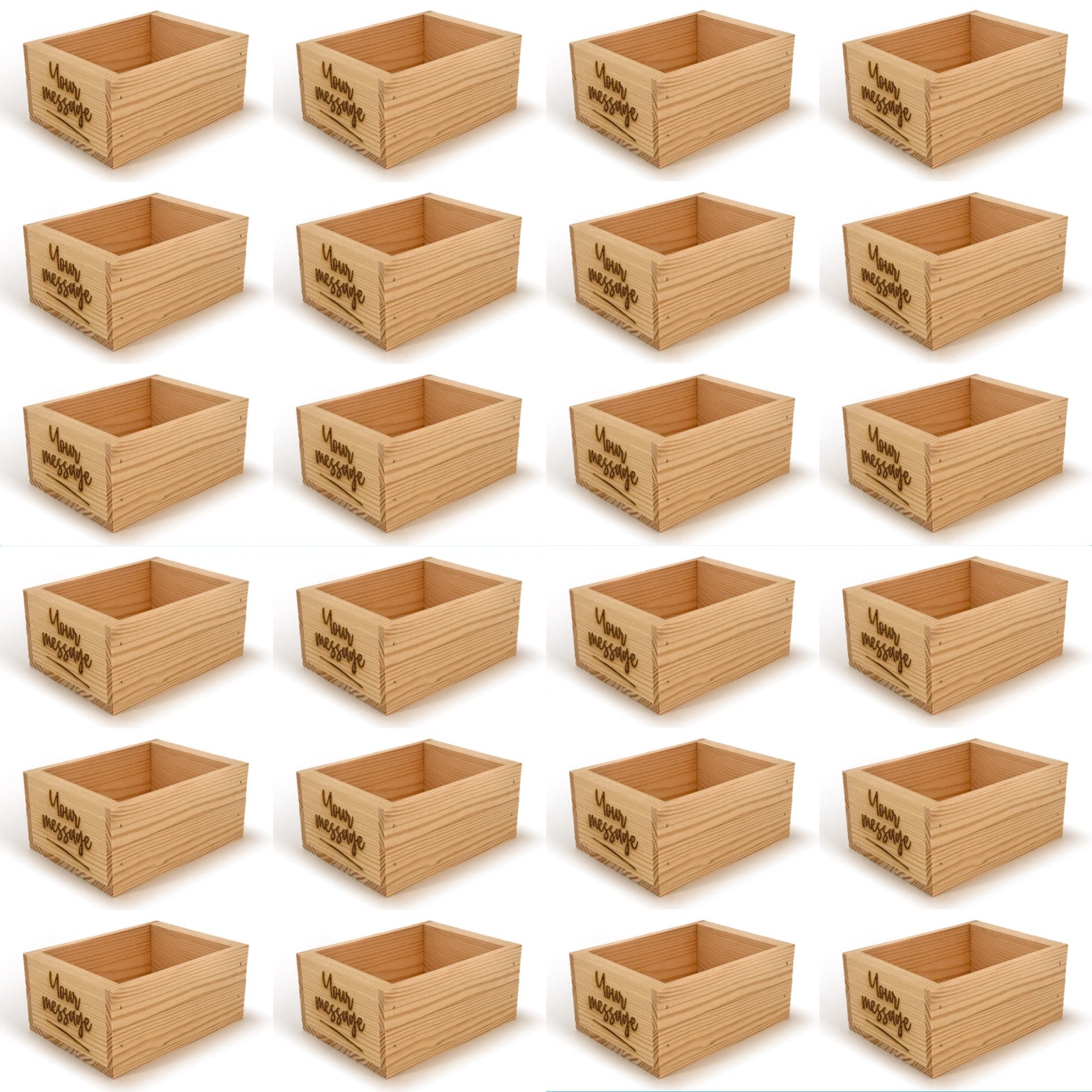 24 Small wooden crate boxes with custom message 7x5.5x3.5