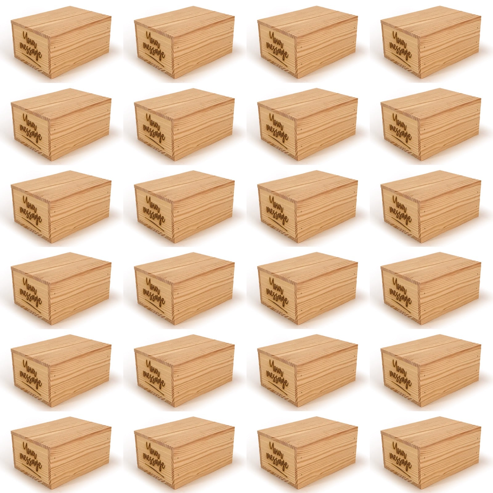 24 Small wooden crate boxes with lid and custom message 7x5.5x3.5