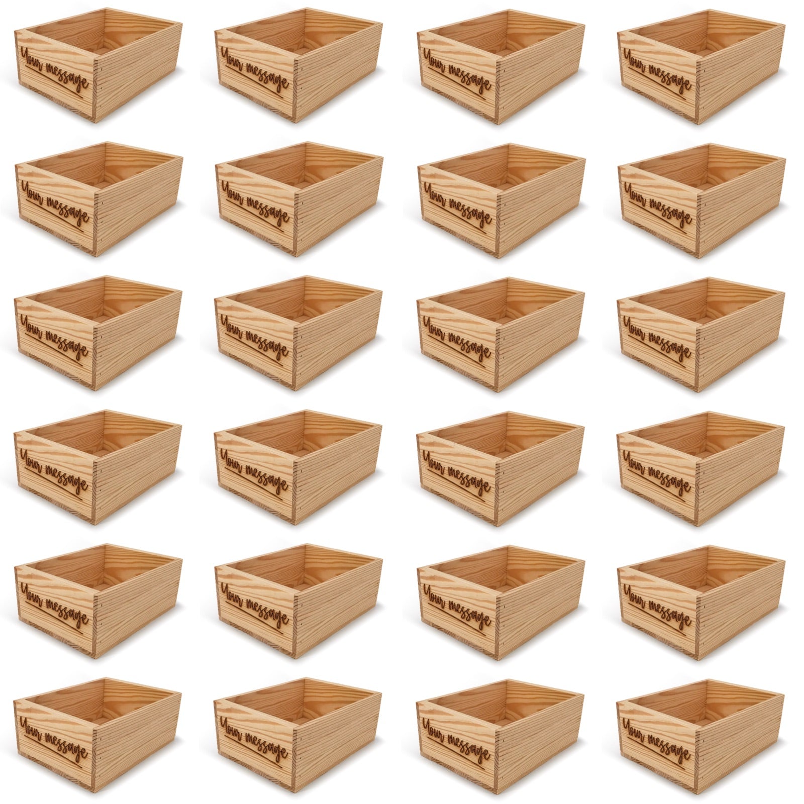 24 Small wooden crates with custom message 10x8x4.25