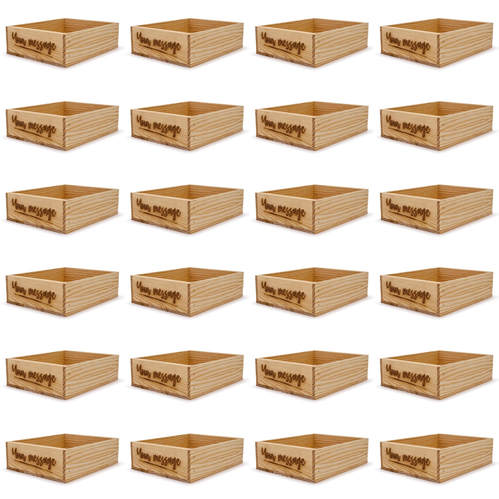 24 Small wooden crates with custom message 12x9.75x3.5