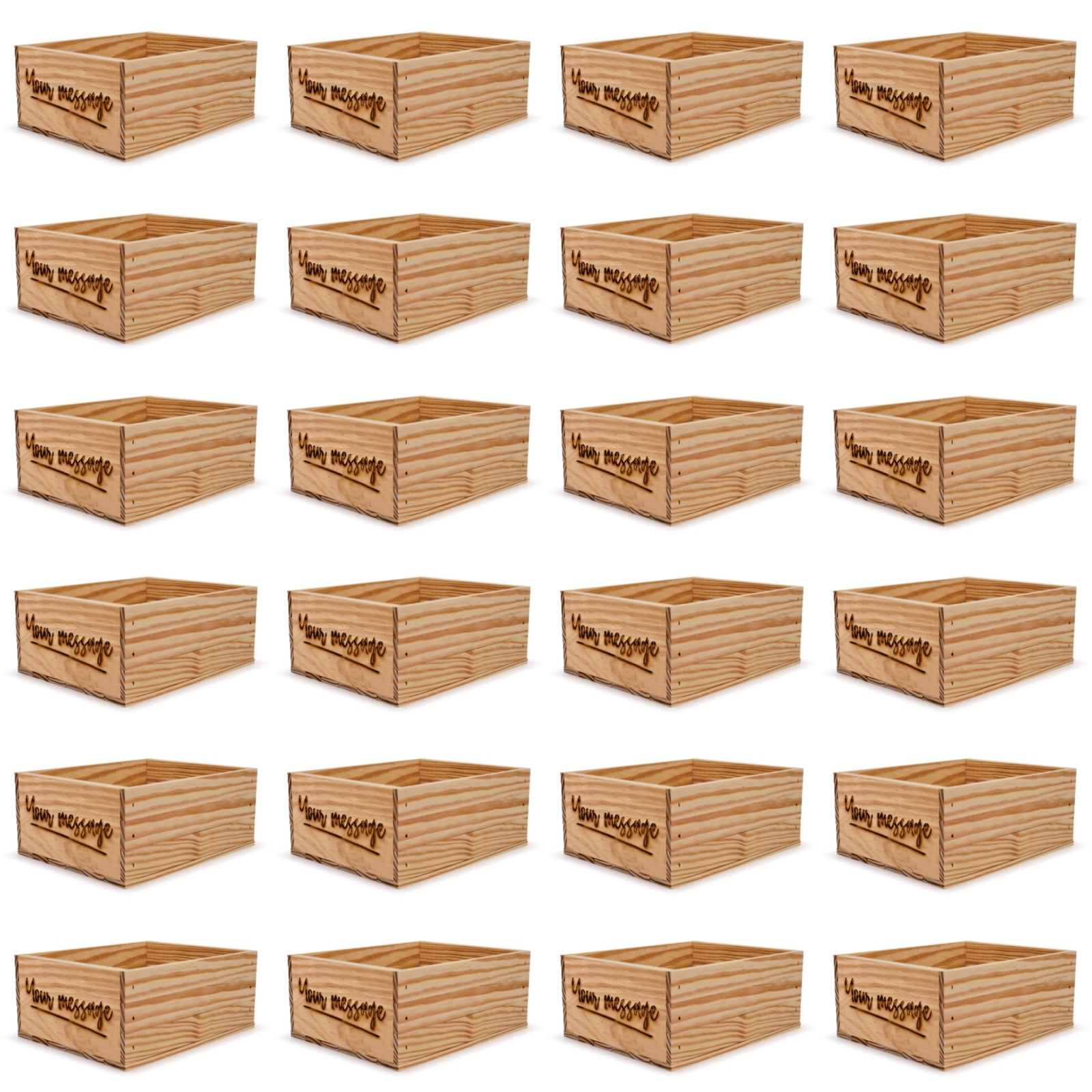 24 Small wooden crates with custom message 12x9.75x5.25