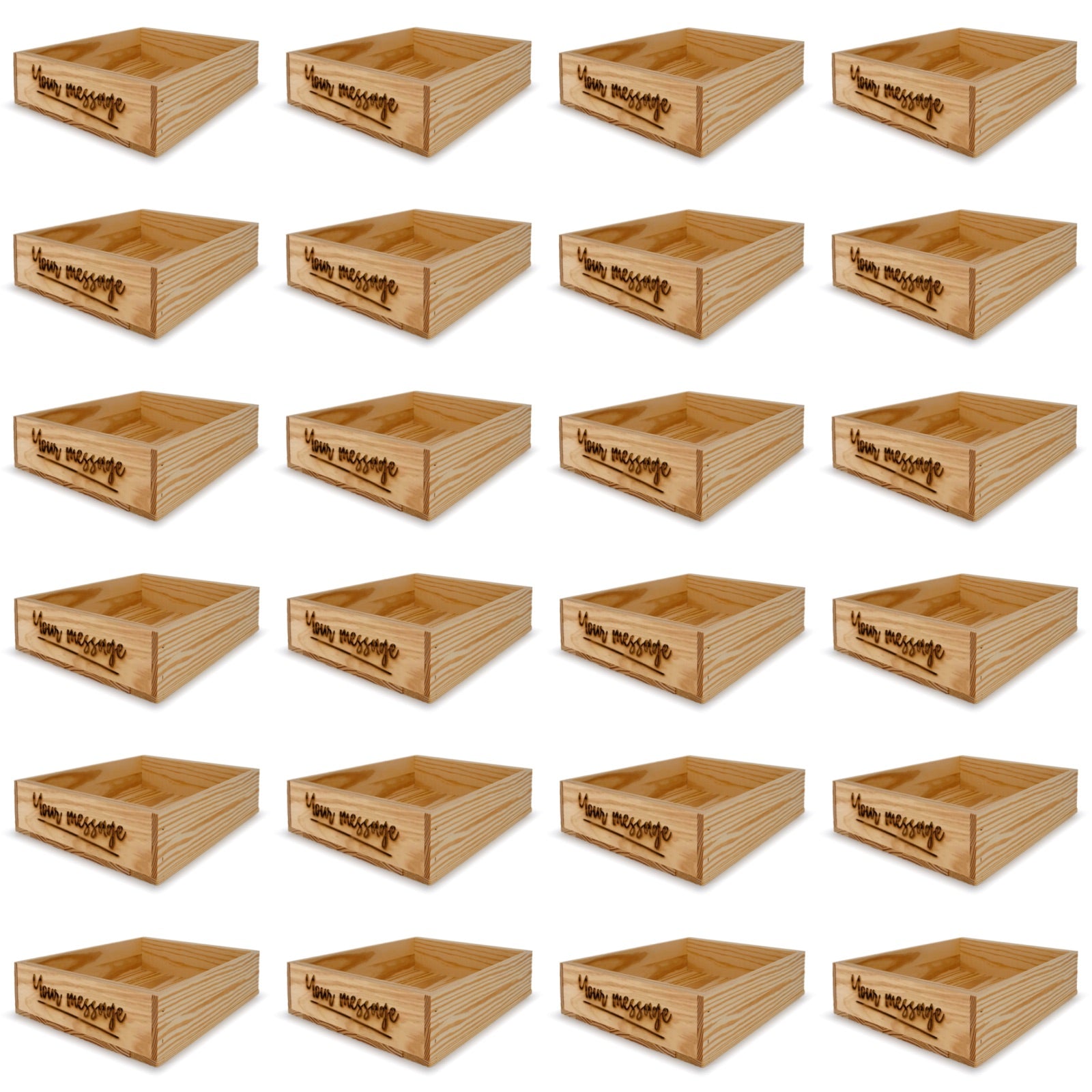 24 Small wooden crates with custom message 14x11.5x3.5