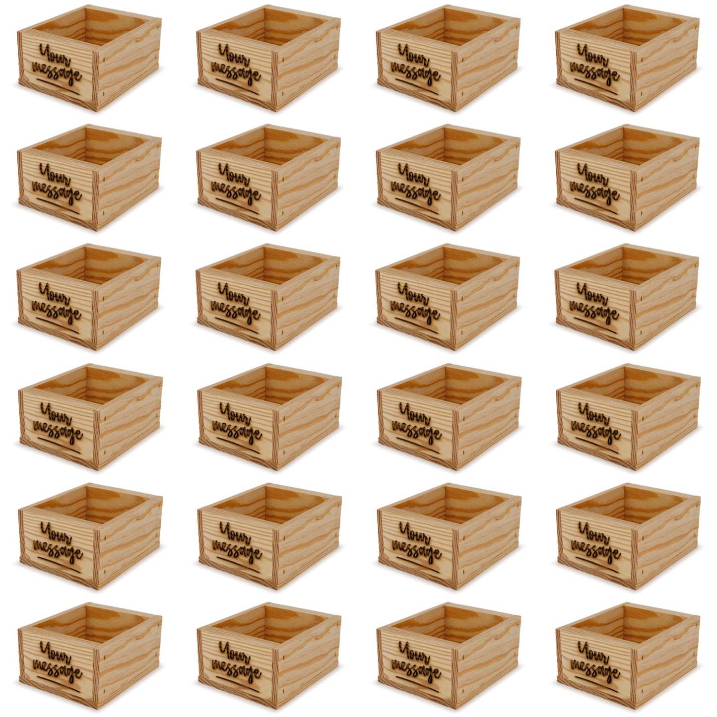 24 Small wooden crates with custom message 5x4.5x2.75