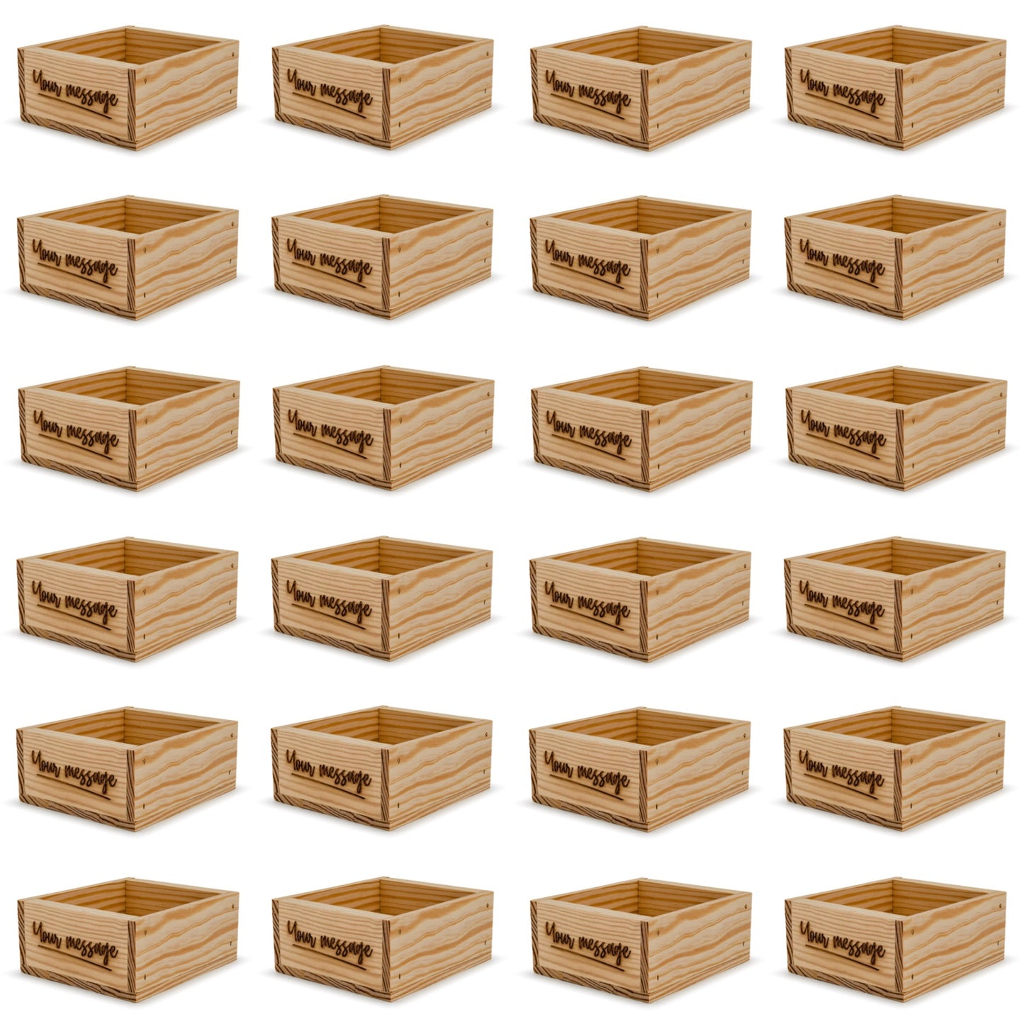 24 Small wooden crates with custom message 6x5.5x2.75