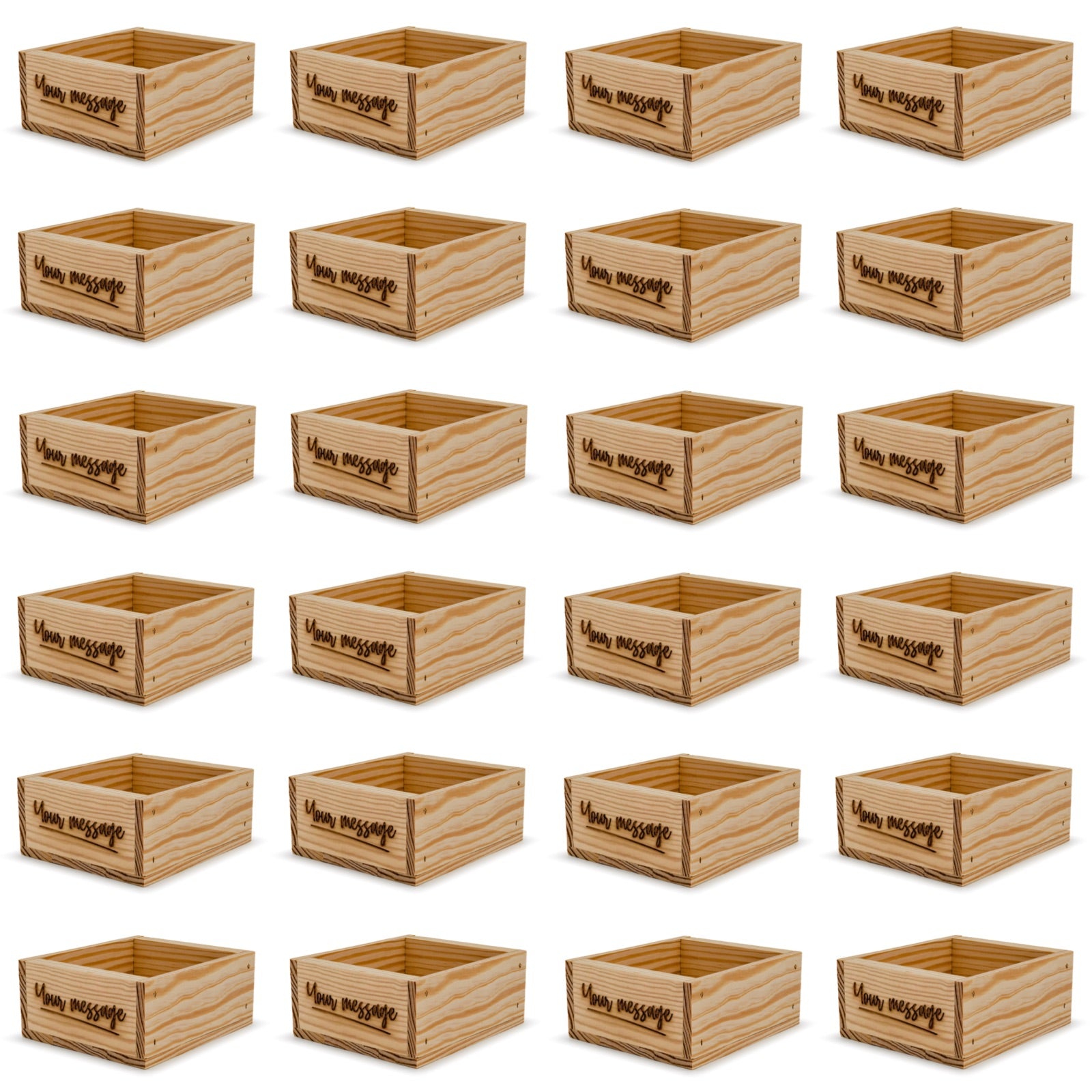 24 Small wooden crates with custom message 6x5.5x2.75