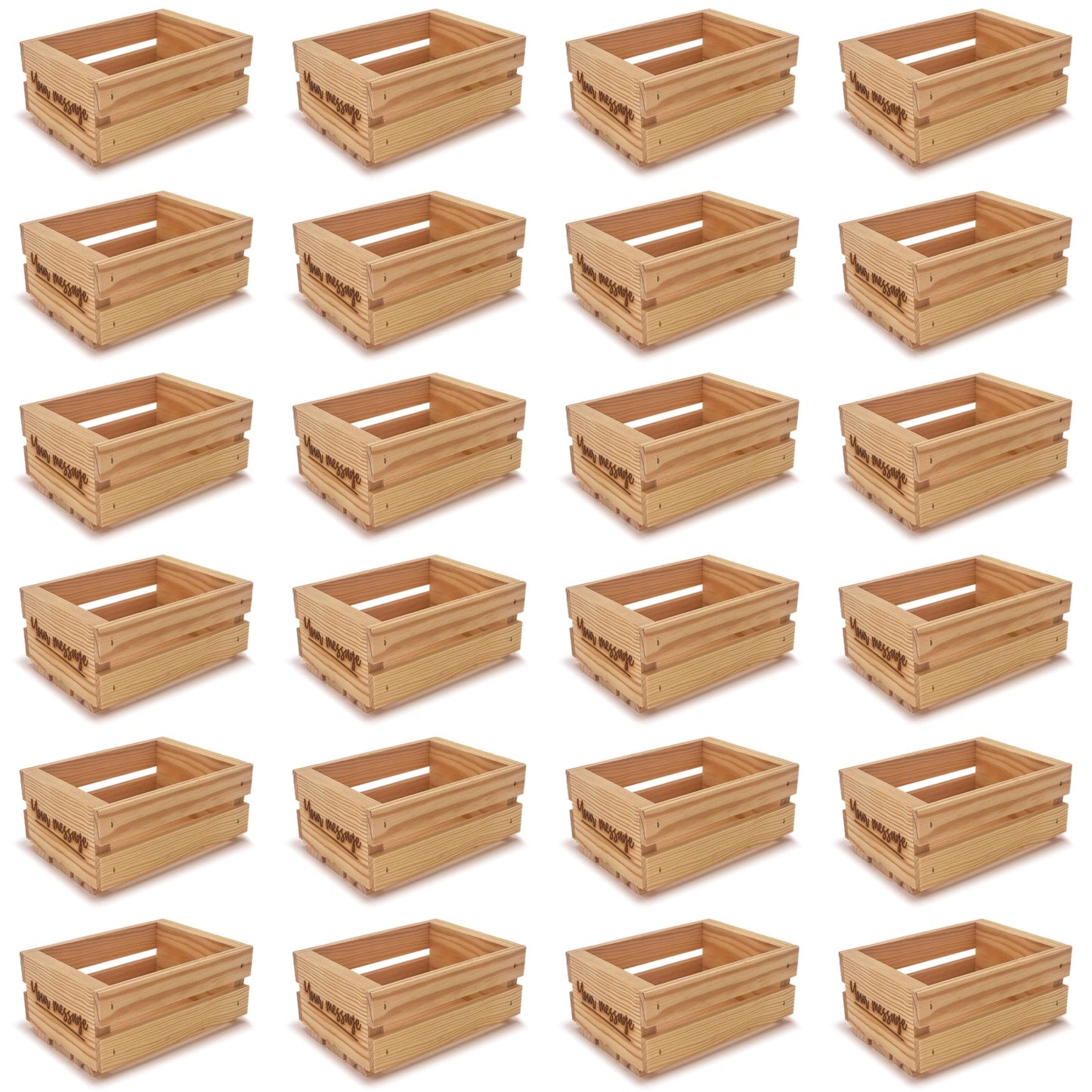 24 Small wooden crates with custom message 7.125x5.5x3.5