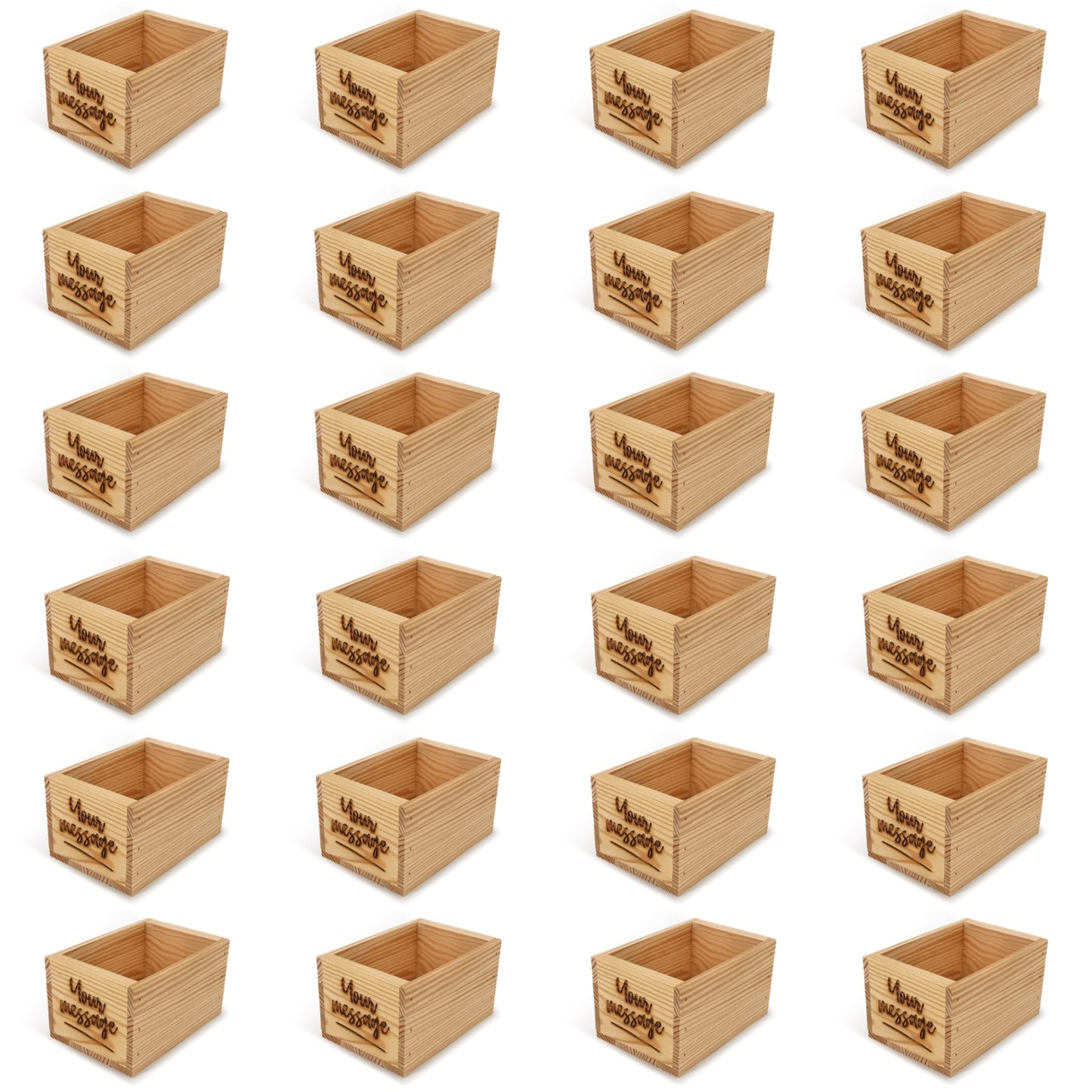 24 Small wooden crates with custom message 7x5x4.25