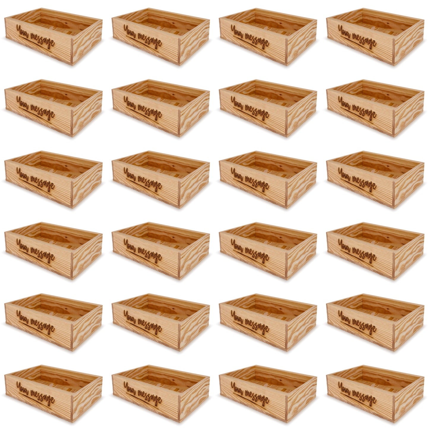 24 Small wooden crates with custom message 8x13.25x3.5