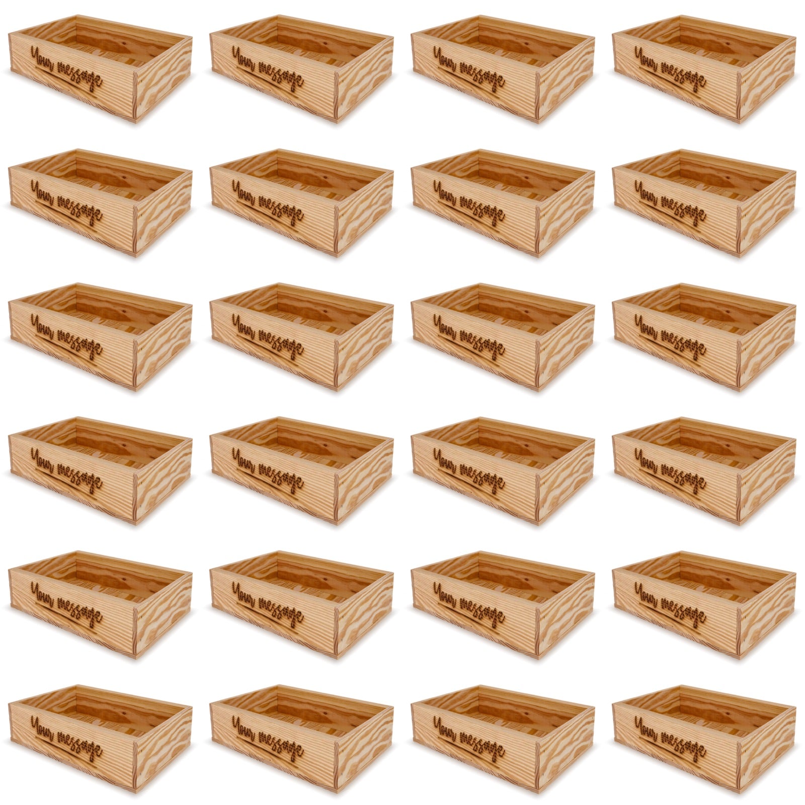 24 Small wooden crates with custom message 8x13.25x3.5