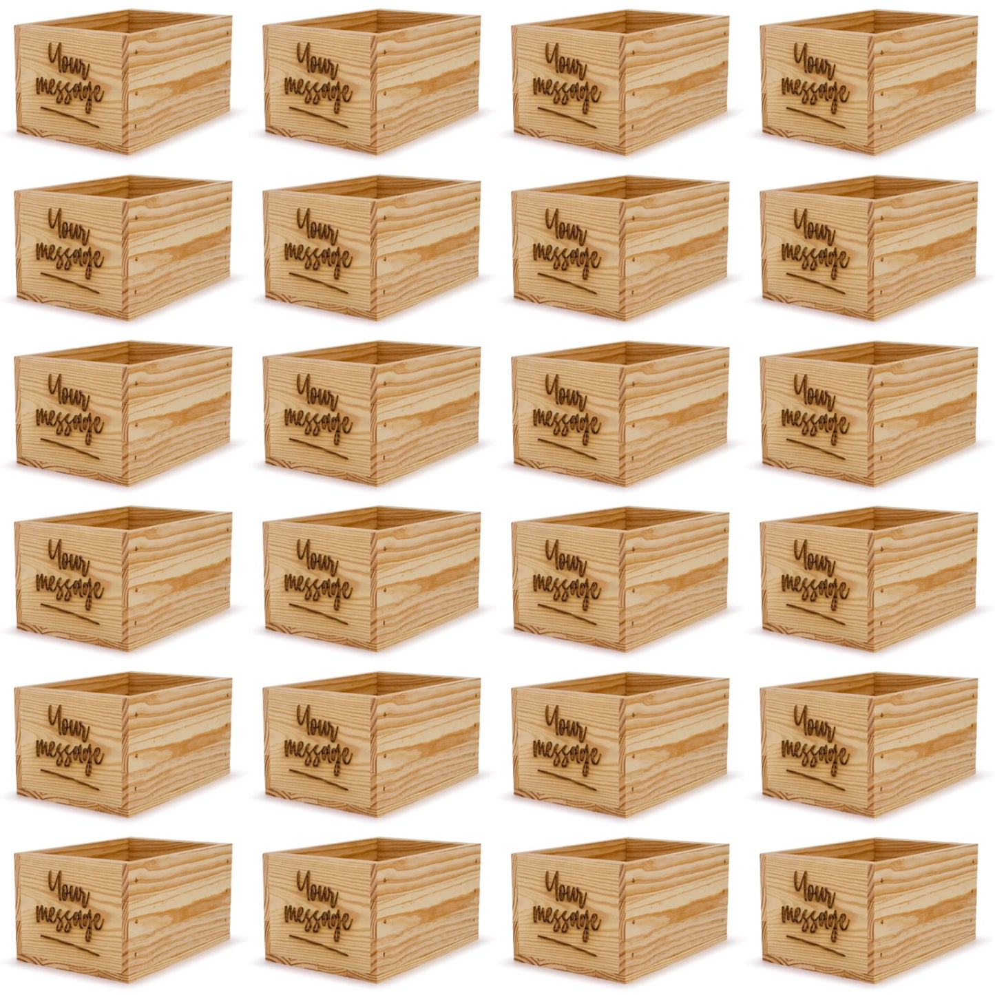 24 Small wooden crates with custom message 9x6.25x5.25