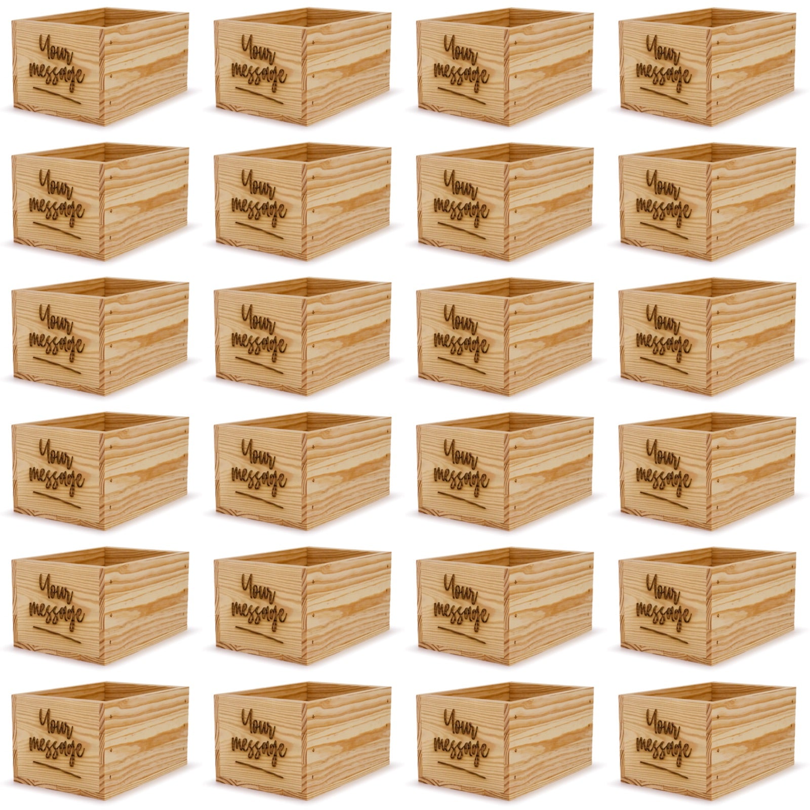 24 Small wooden crates with custom message 9x6.25x5.25