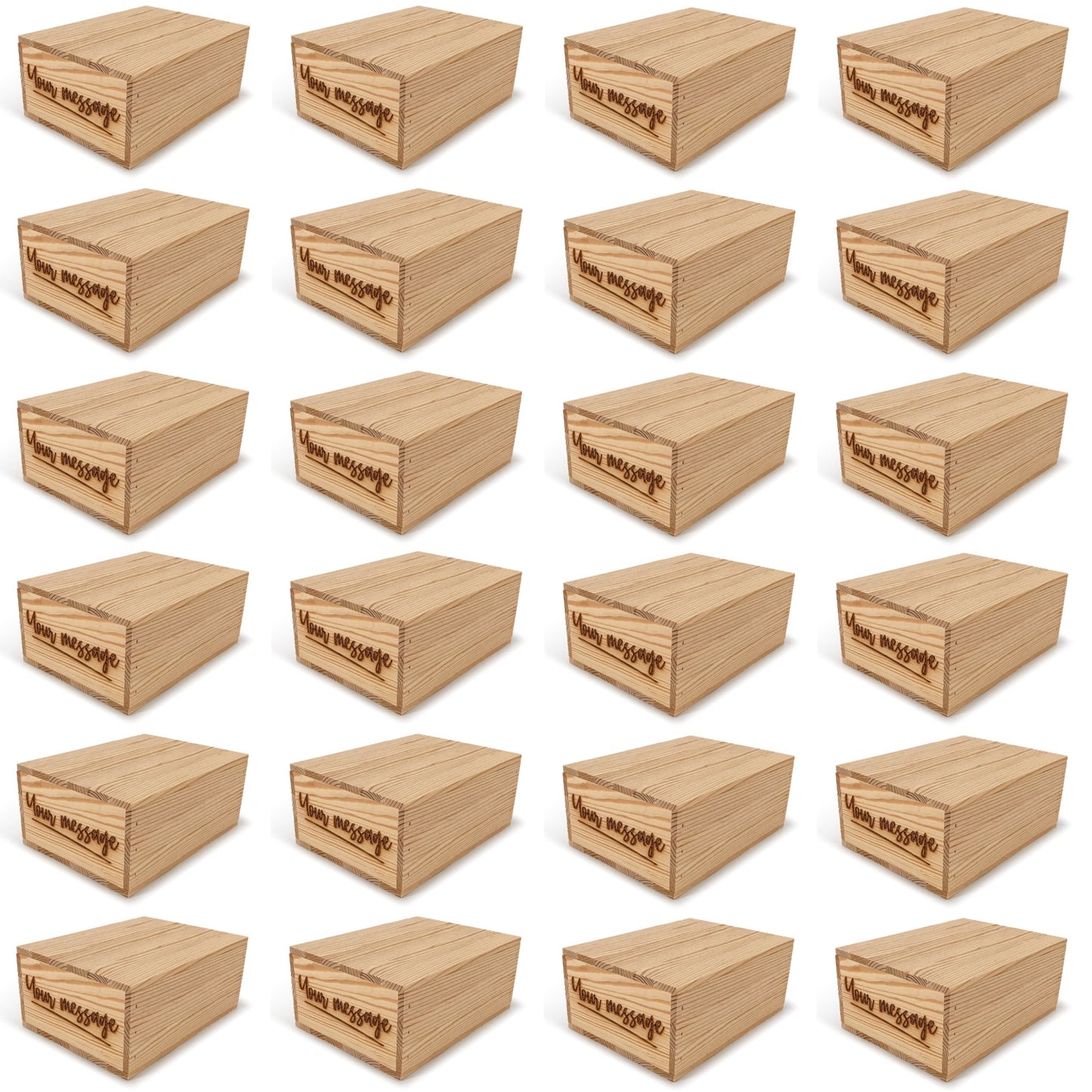 24 Small wooden crates with lid and custom message 10x8x4.25