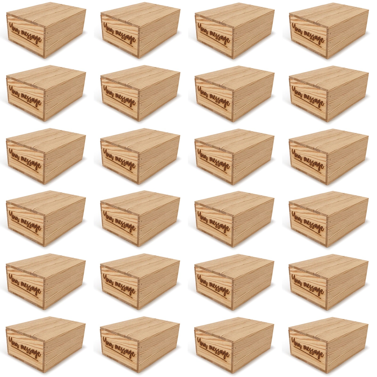 24 Small wooden crates with lid and custom message 10x8x4.25