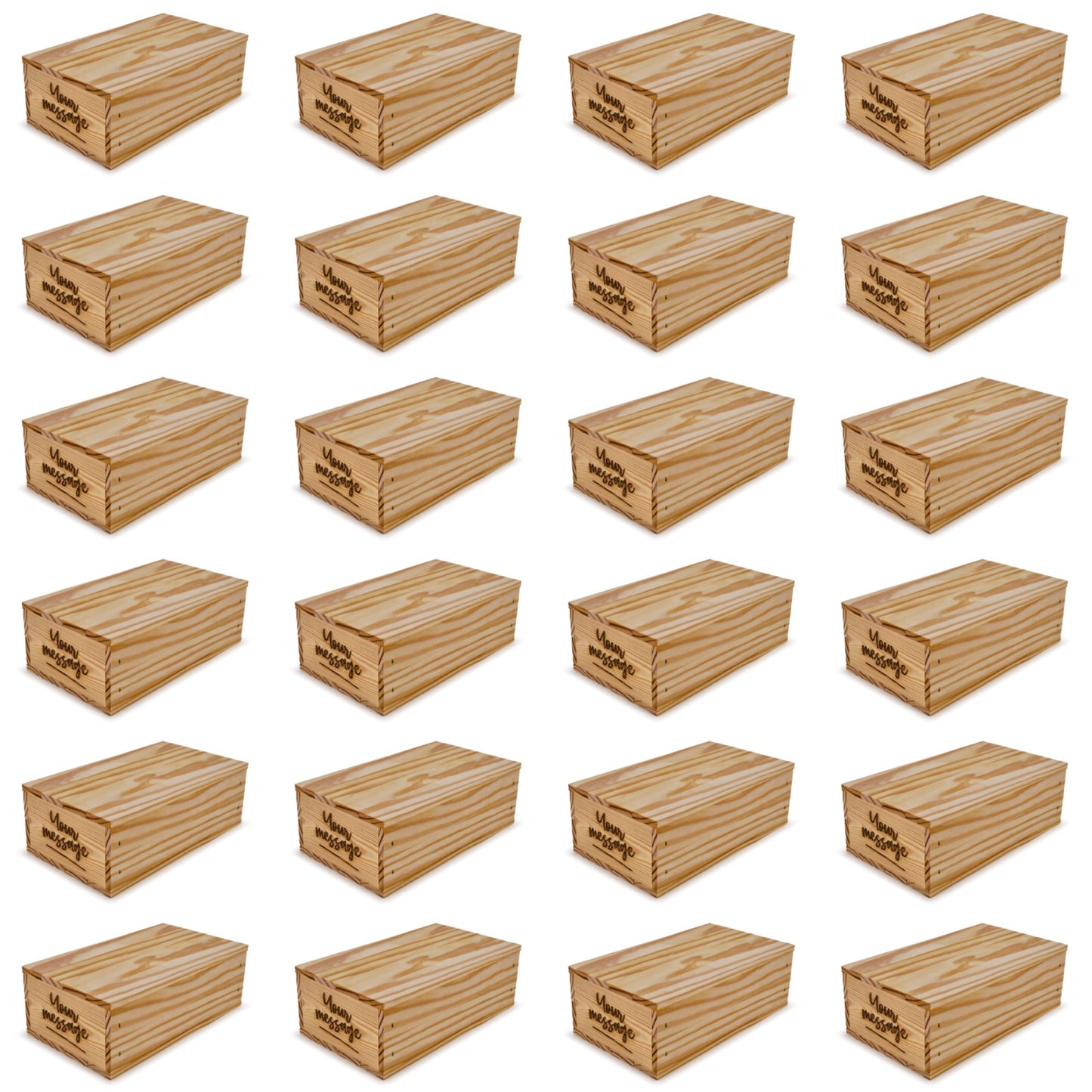 24 Small wooden crates with lid and custom message 11x6.25x3.5
