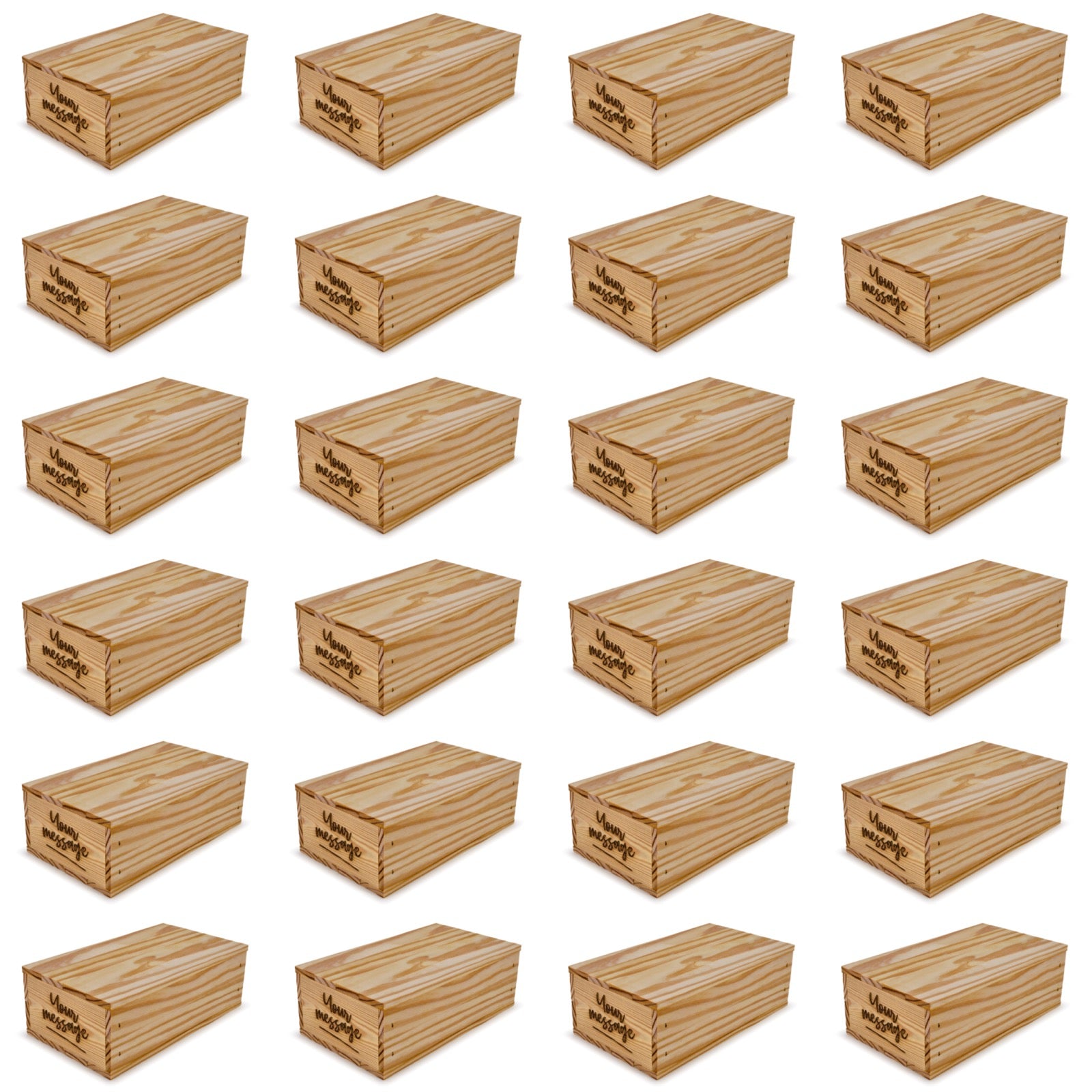 24 Small wooden crates with lid and custom message 11x6.25x3.5