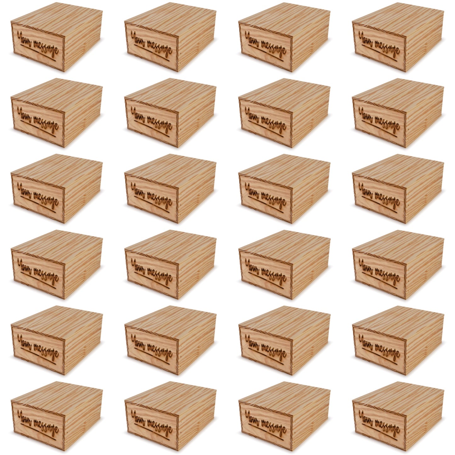 24 Small wooden crates with lid and custom message 12x9.75x5.25