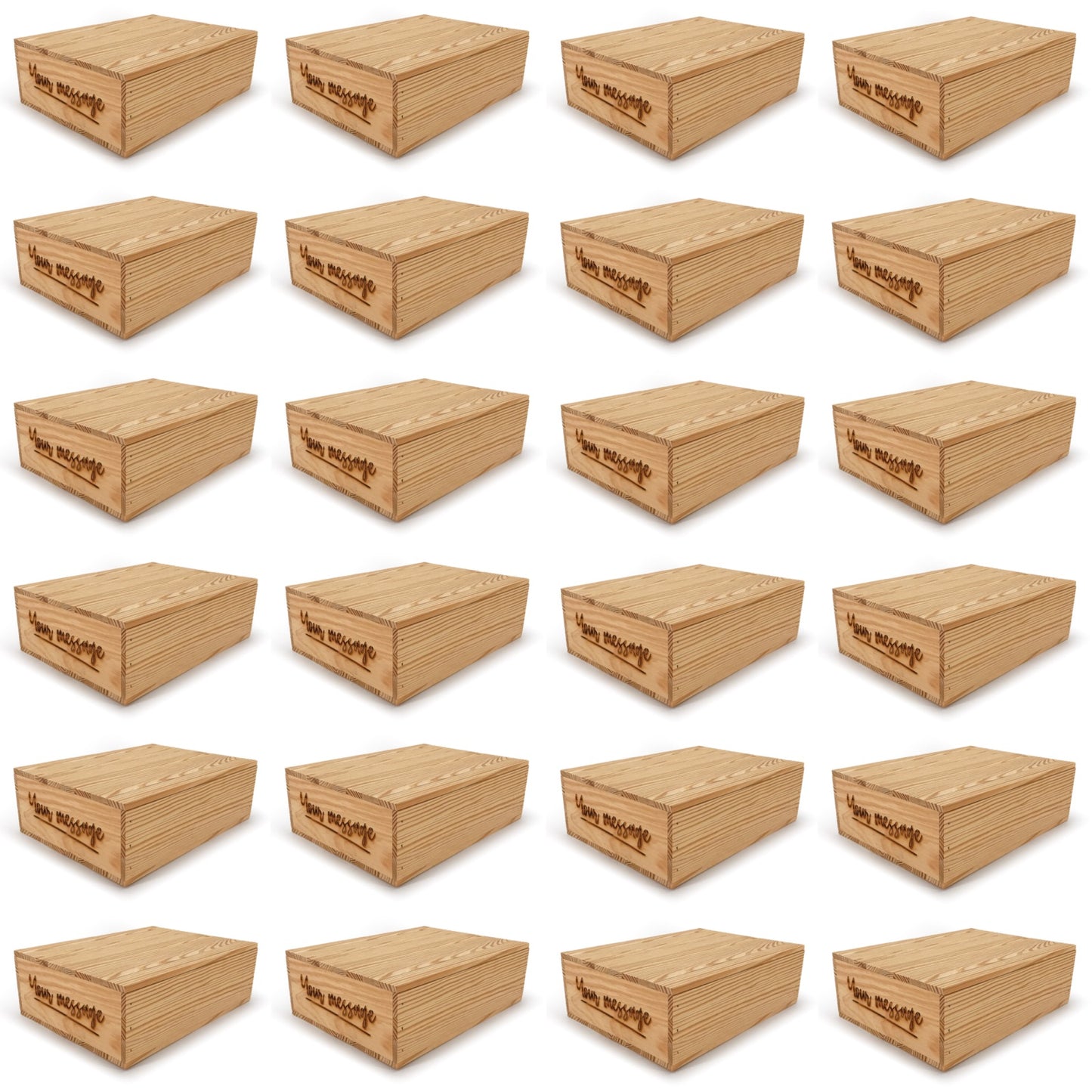 24 Small wooden crates with lid and custom message 14x10x4.25