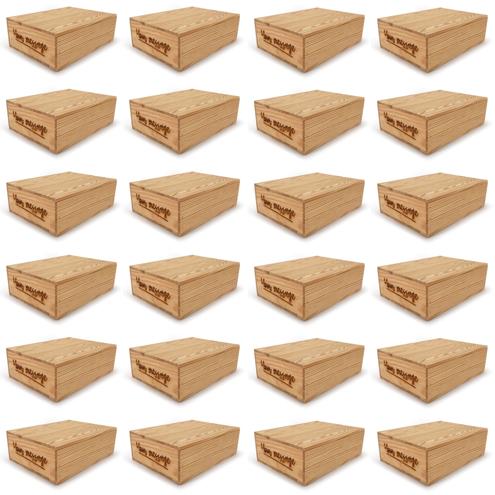 24 Small wooden crates with lid and custom message 14x10x4.25