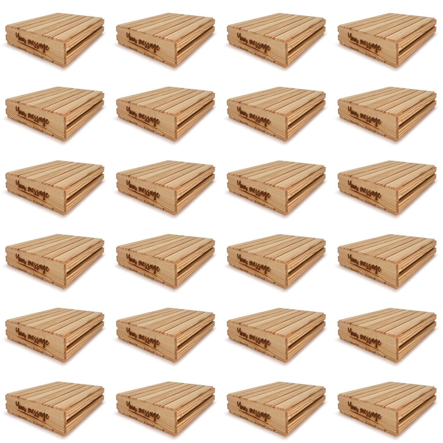 24 Small wooden crates with lid and custom message 16x14x3.5
