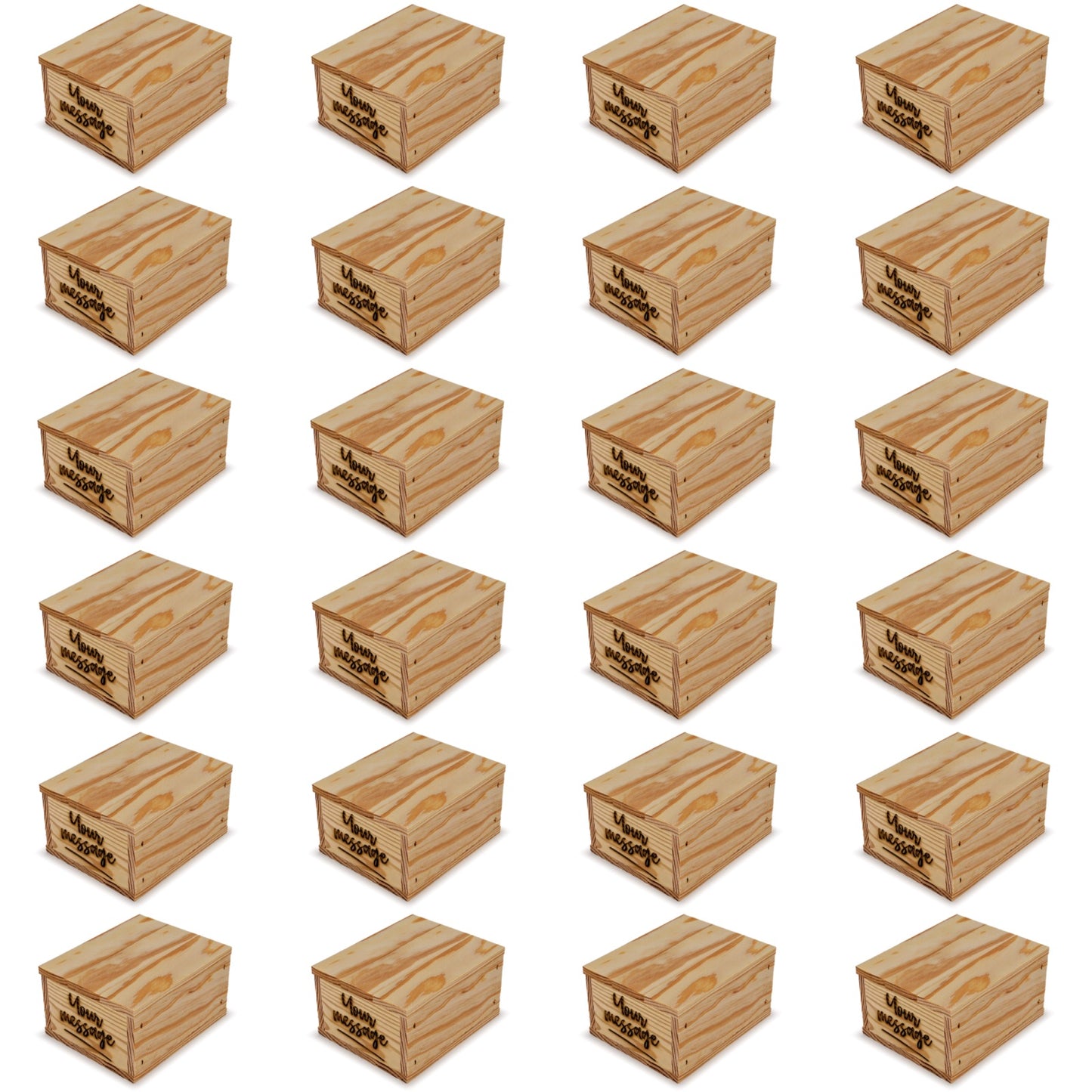 24 Small wooden crates with lid and custom message 5x4.5x2.75