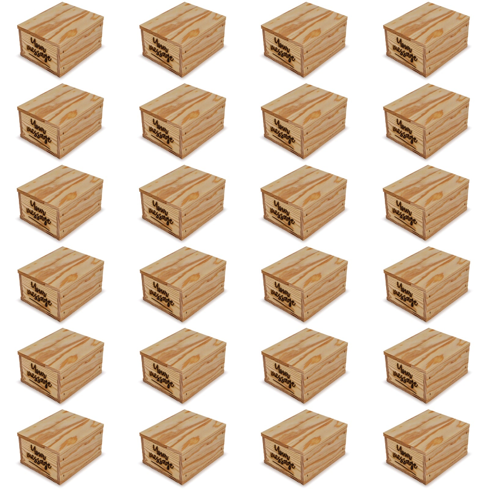 24 Small wooden crates with lid and custom message 5x4.5x2.75