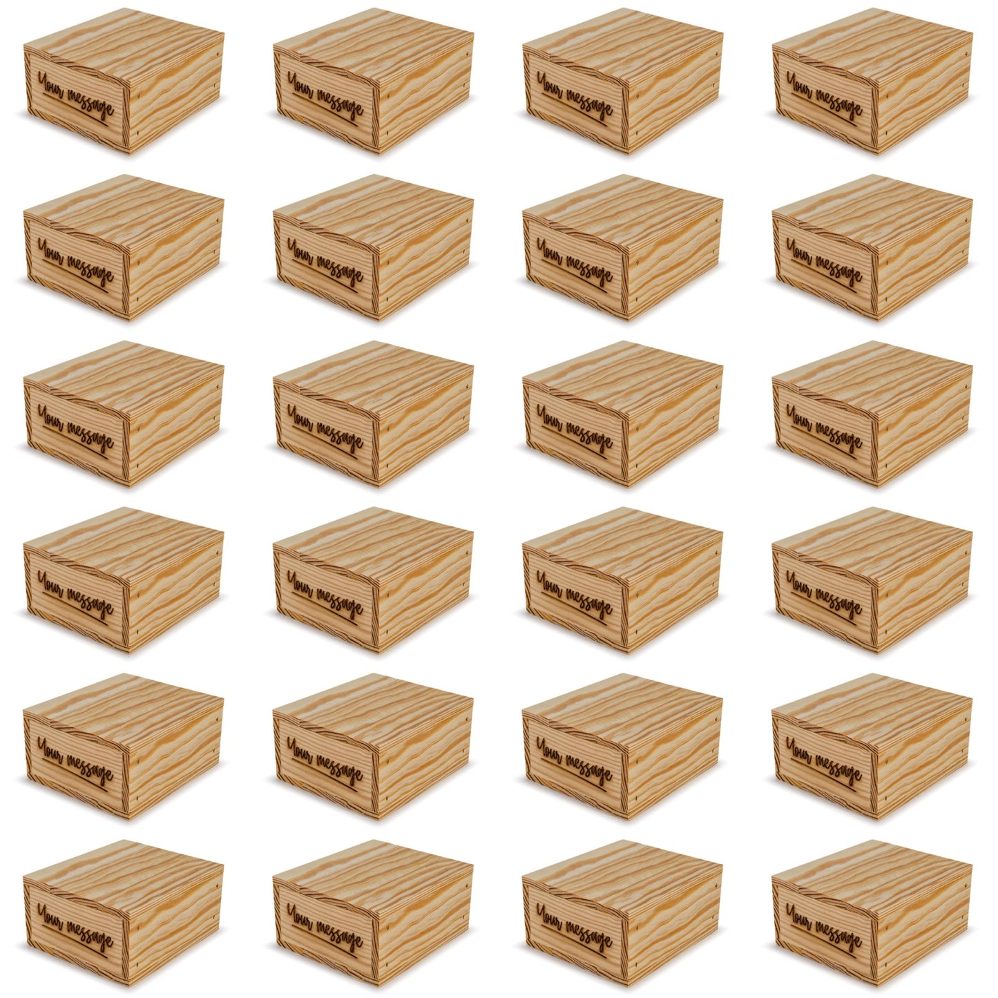 24 Small wooden crates with lid and custom message 6x5.5x2.75