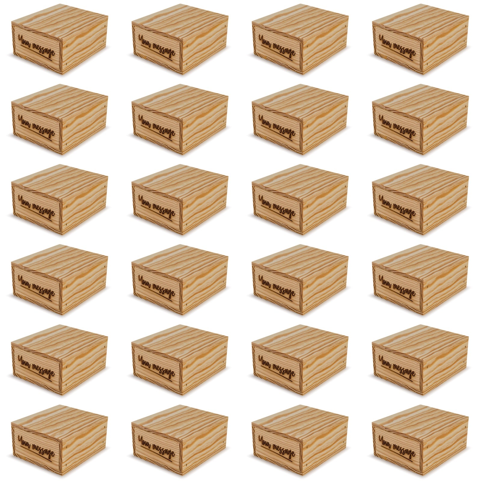 24 Small wooden crates with lid and custom message 6x5.5x2.75