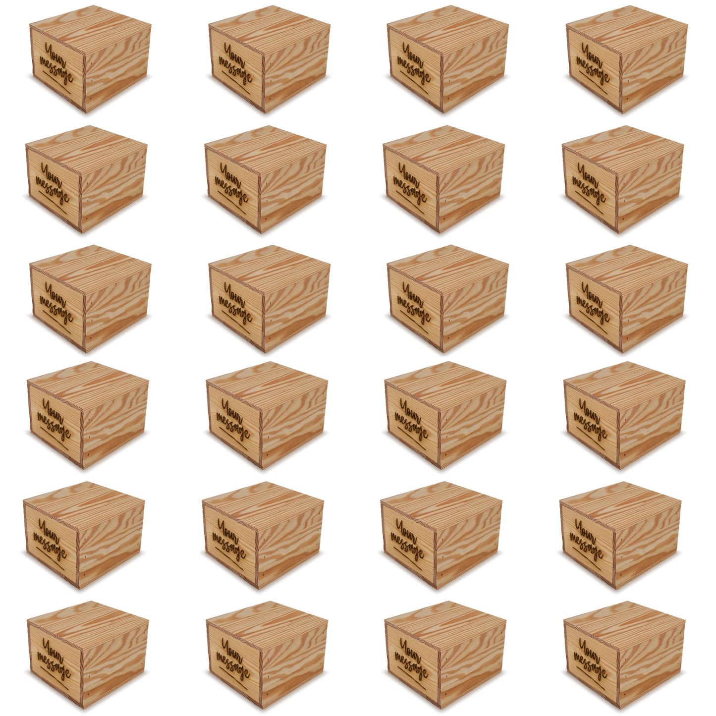 24 Small wooden crates with lid and custom message 6x6.25x5.25