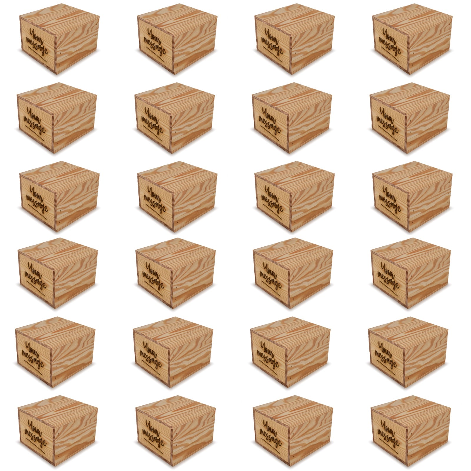 24 Small wooden crates with lid and custom message 6x6.25x5.25