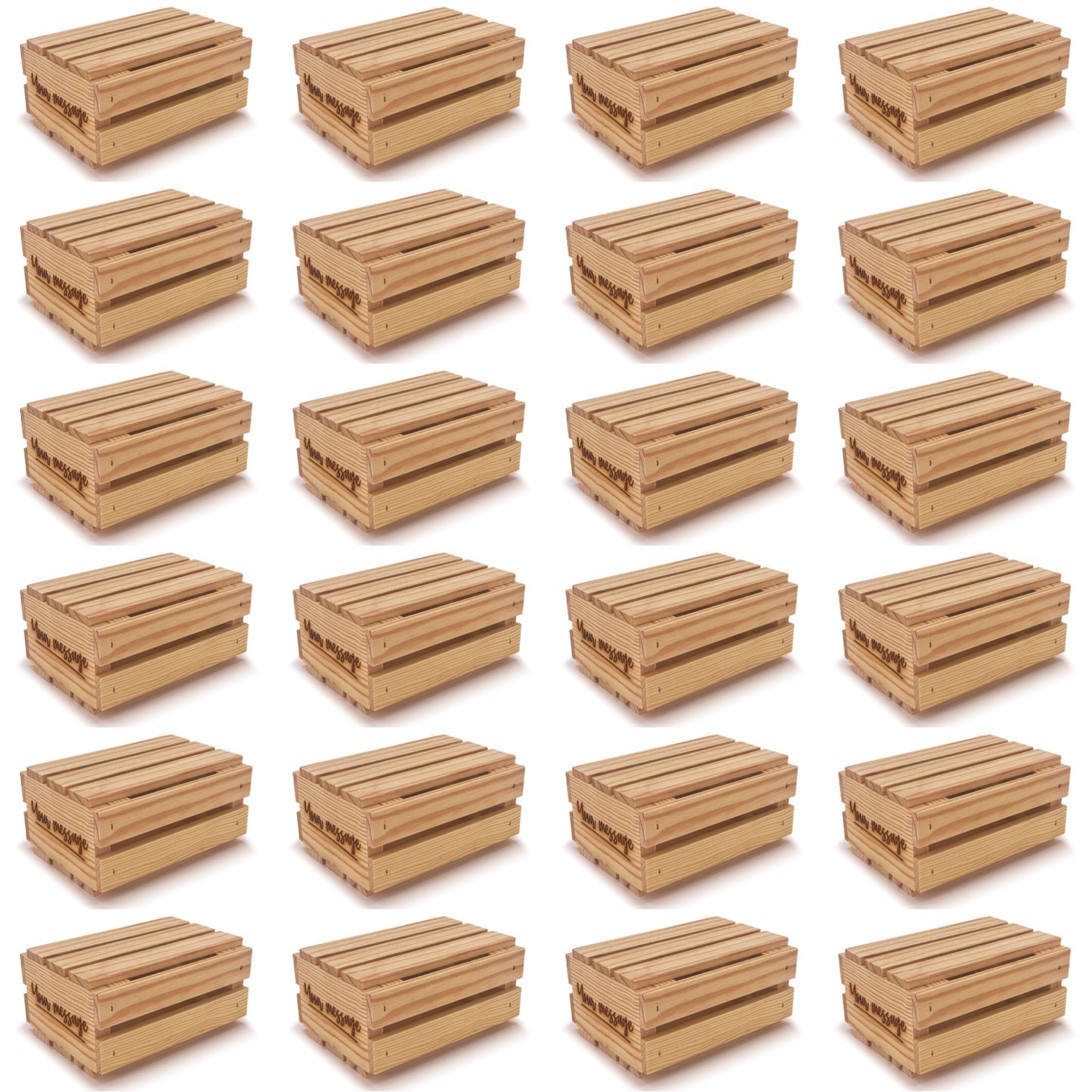 24 Small wooden crates with lid and custom message 7.125x5.5x3.5