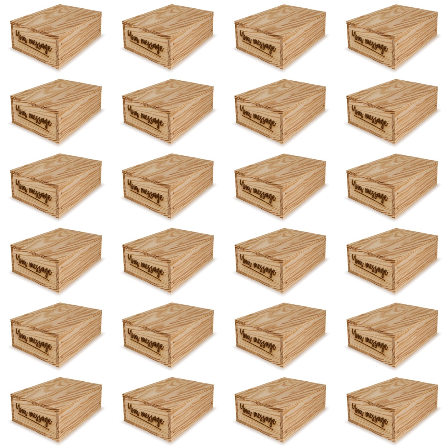 24 Small wooden crates with lid and custom message 8x6.25x2.75