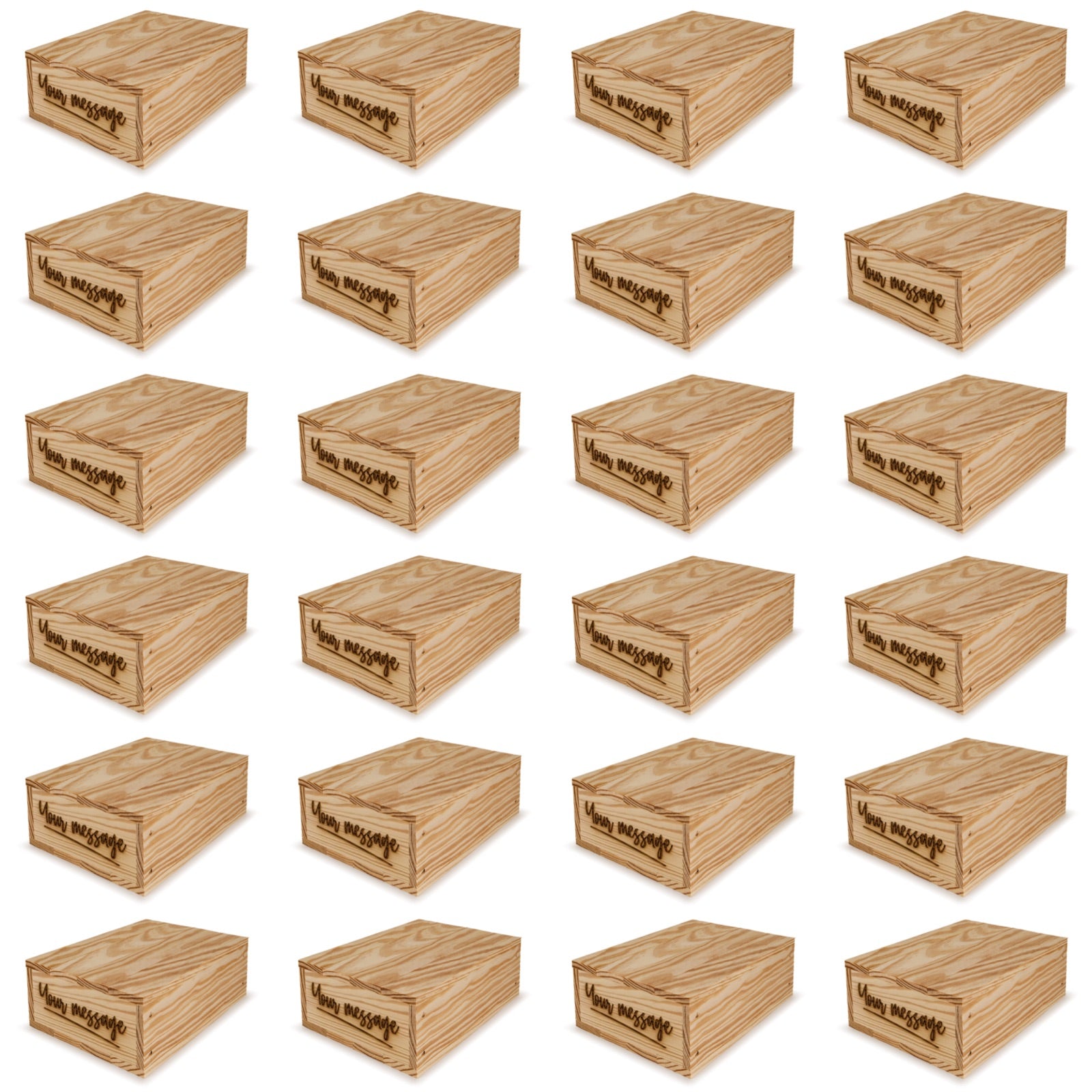 24 Small wooden crates with lid and custom message 8x6.25x2.75