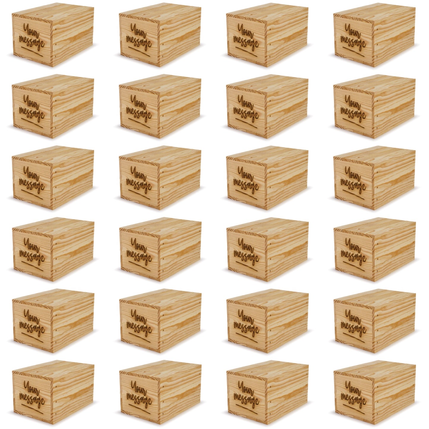 24 Small wooden crates with lid and custom message 9x6.25x5.25