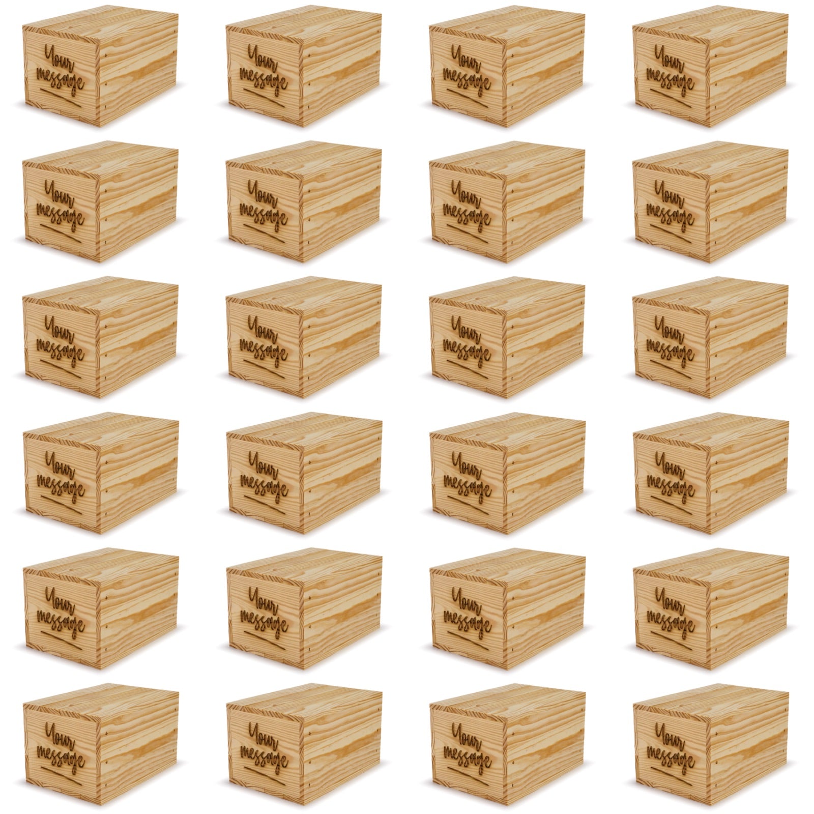 24 Small wooden crates with lid and custom message 9x6.25x5.25