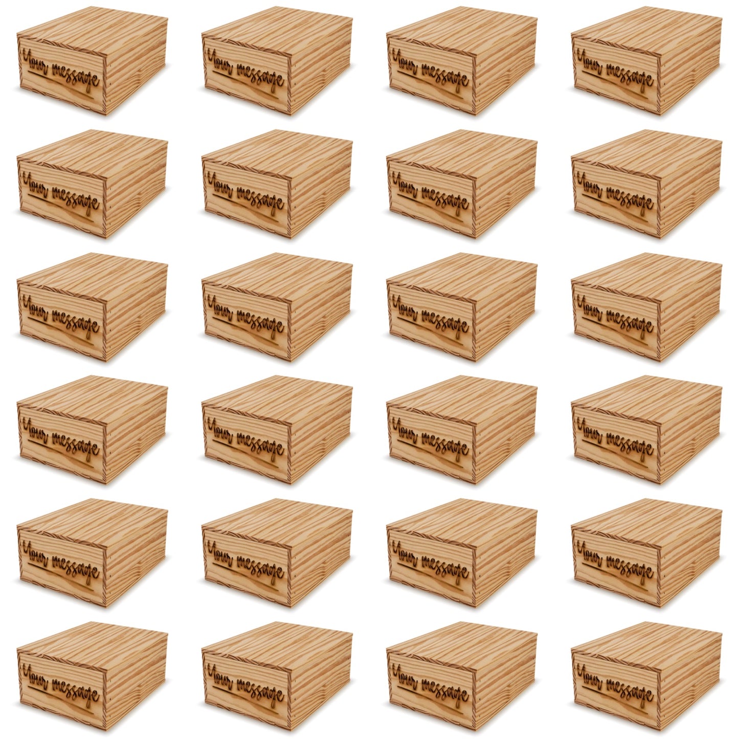 24 Small wooden crates with lid and custom message 9x8x3.5