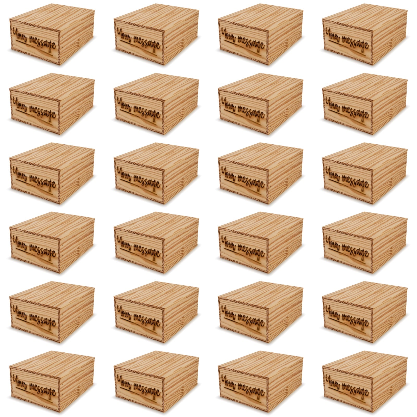 24 Small wooden crates with lid and custom message 9x8x3.5