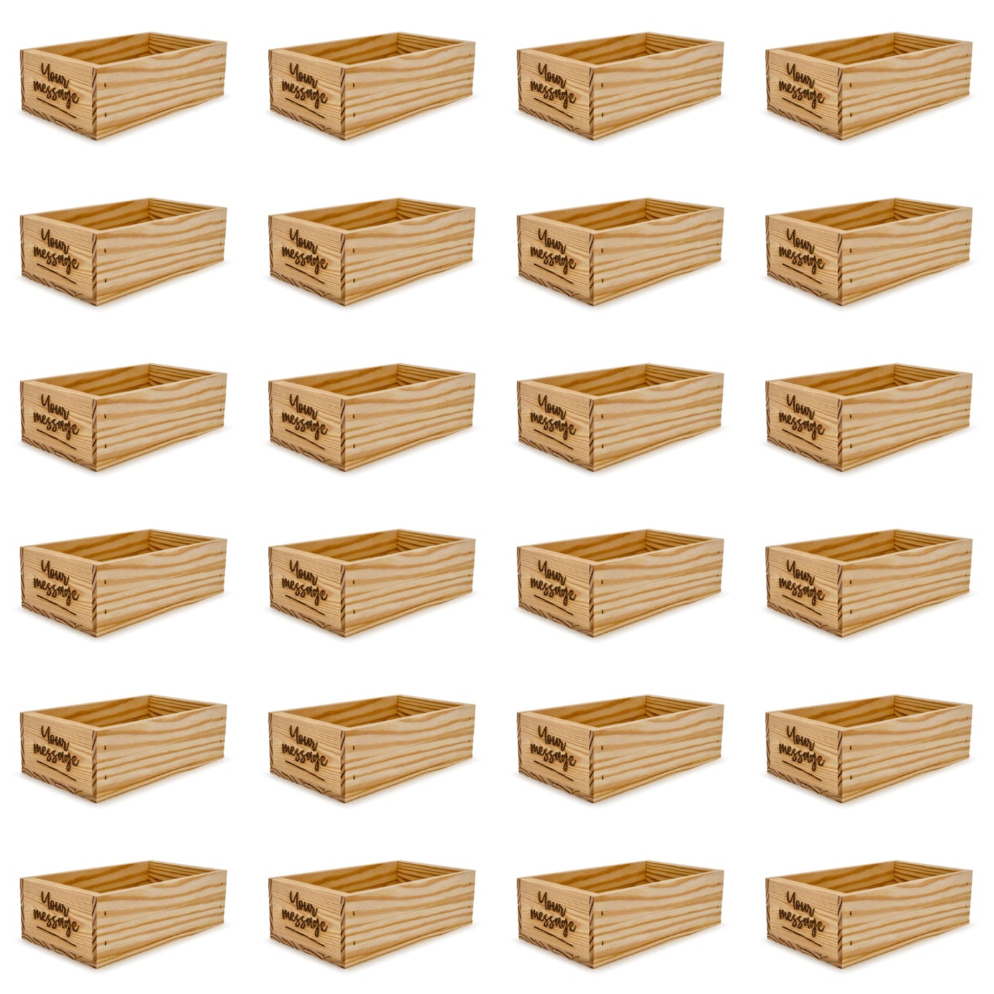 24 Small wooden crates with custom message 11x6.25x3.5