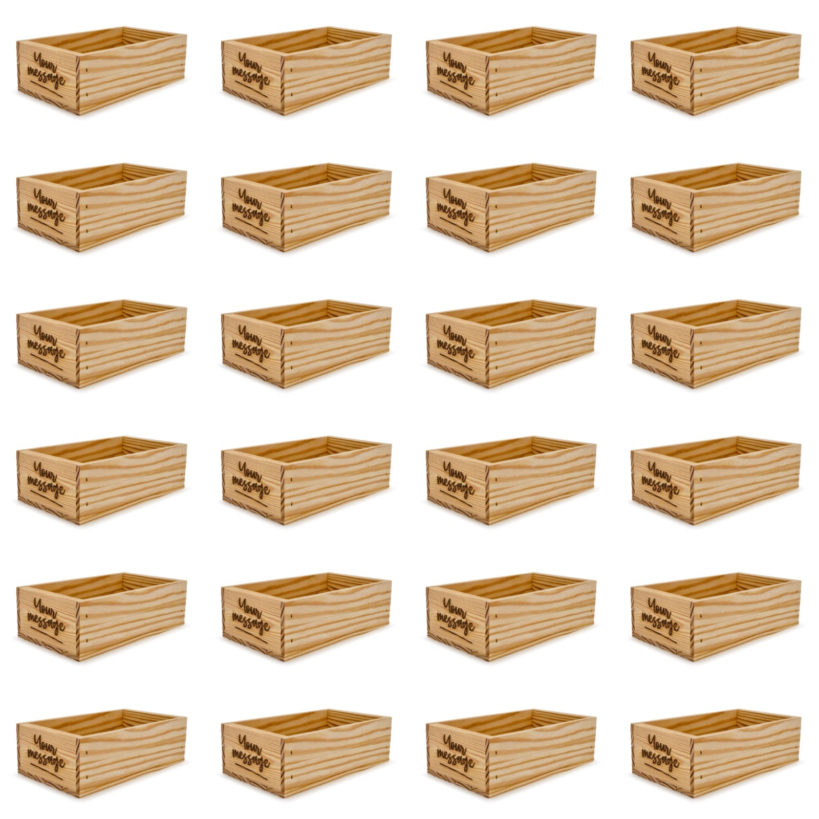 24 Small wooden crates with custom message 11x6.25x3.5
