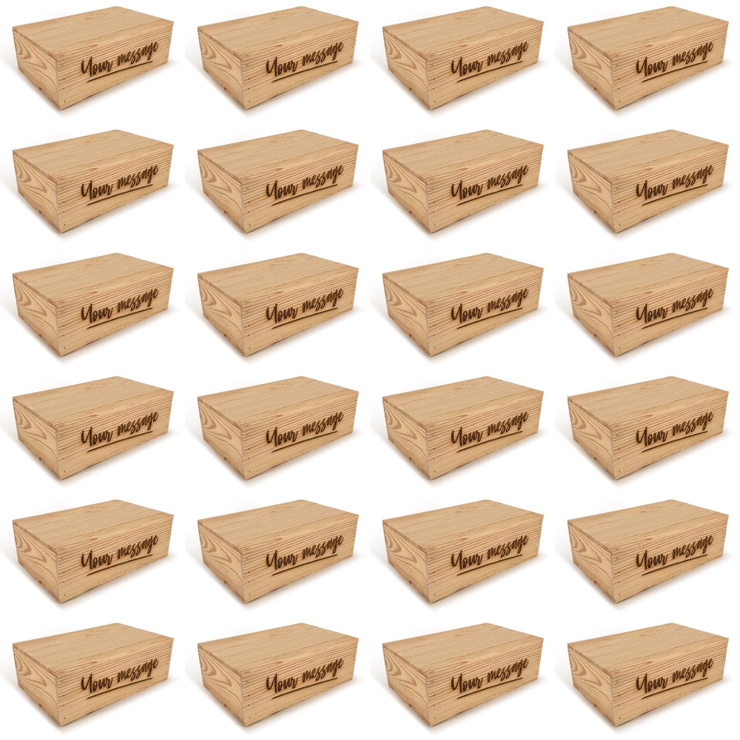 24 Two Bottle Wine Crate Boxes with Lid and Custom Message 14x9x4.5