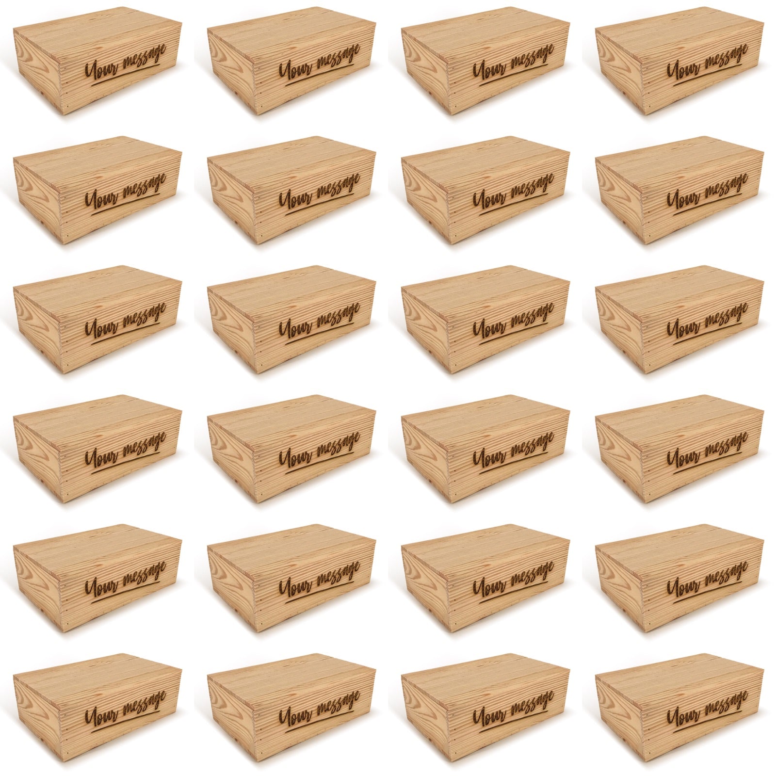 24 Two Bottle Wine Crate Boxes with Lid and Custom Message 14x9x4.5