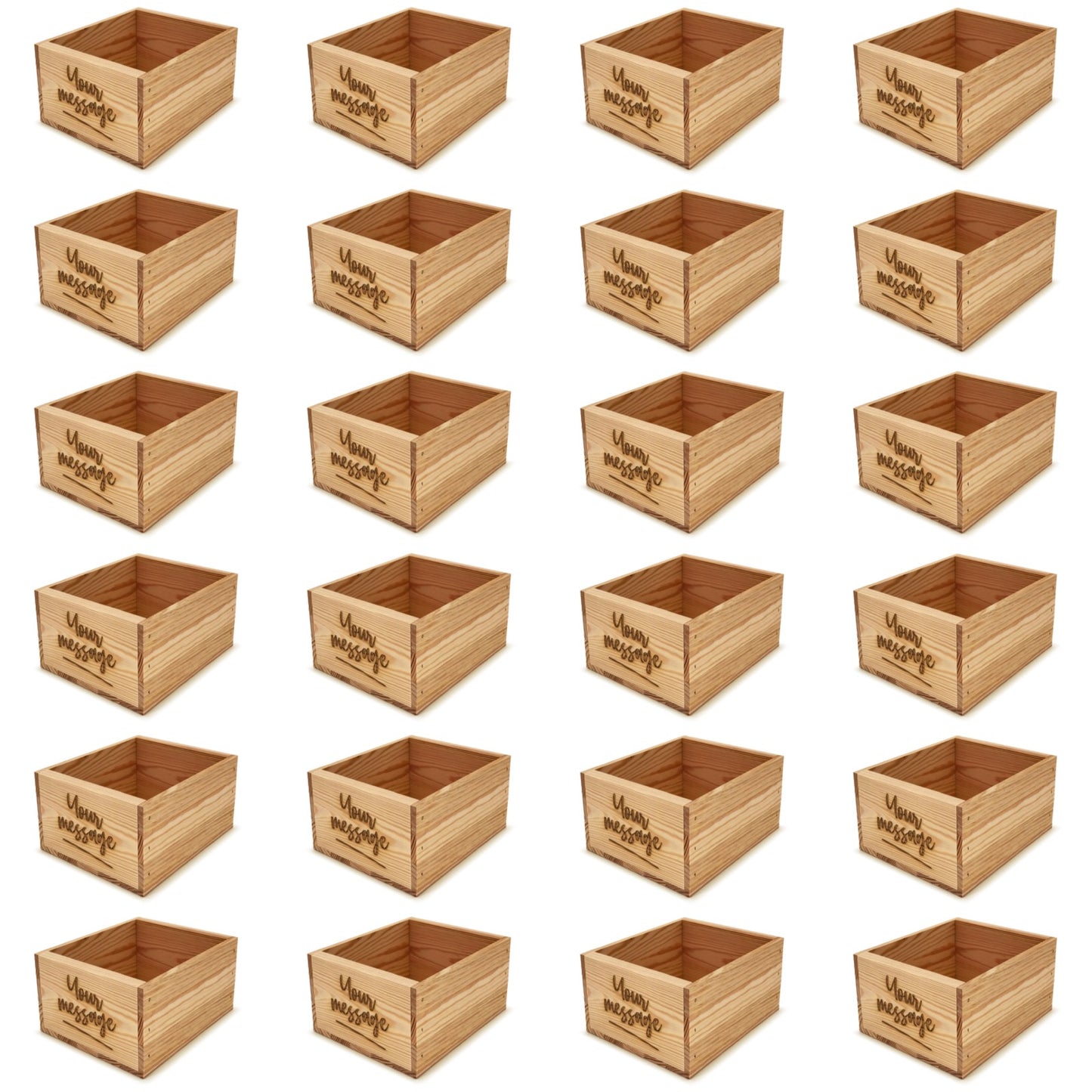 24 Small wooden crates with custom message 9x8x5.25