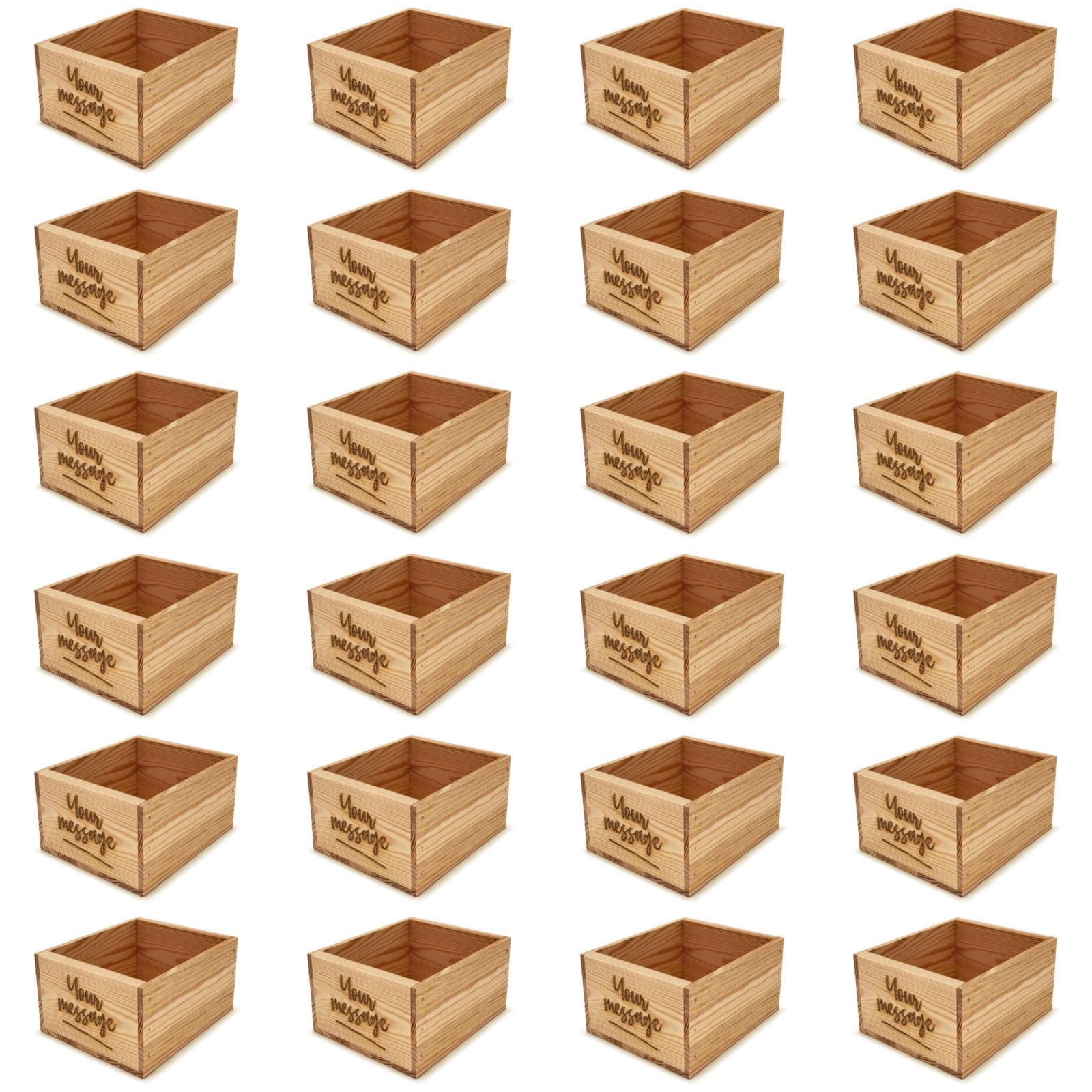 24 Small wooden crates with custom message 9x8x5.25