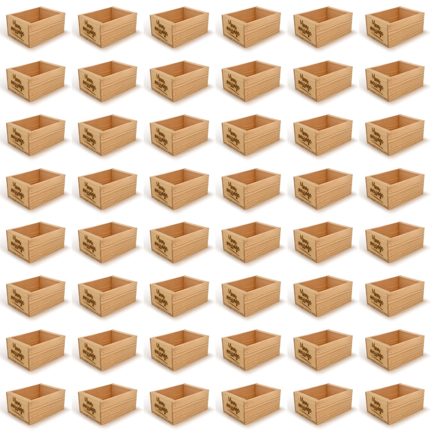 48 Small wooden crate boxes with custom message 7x5.5x3.5