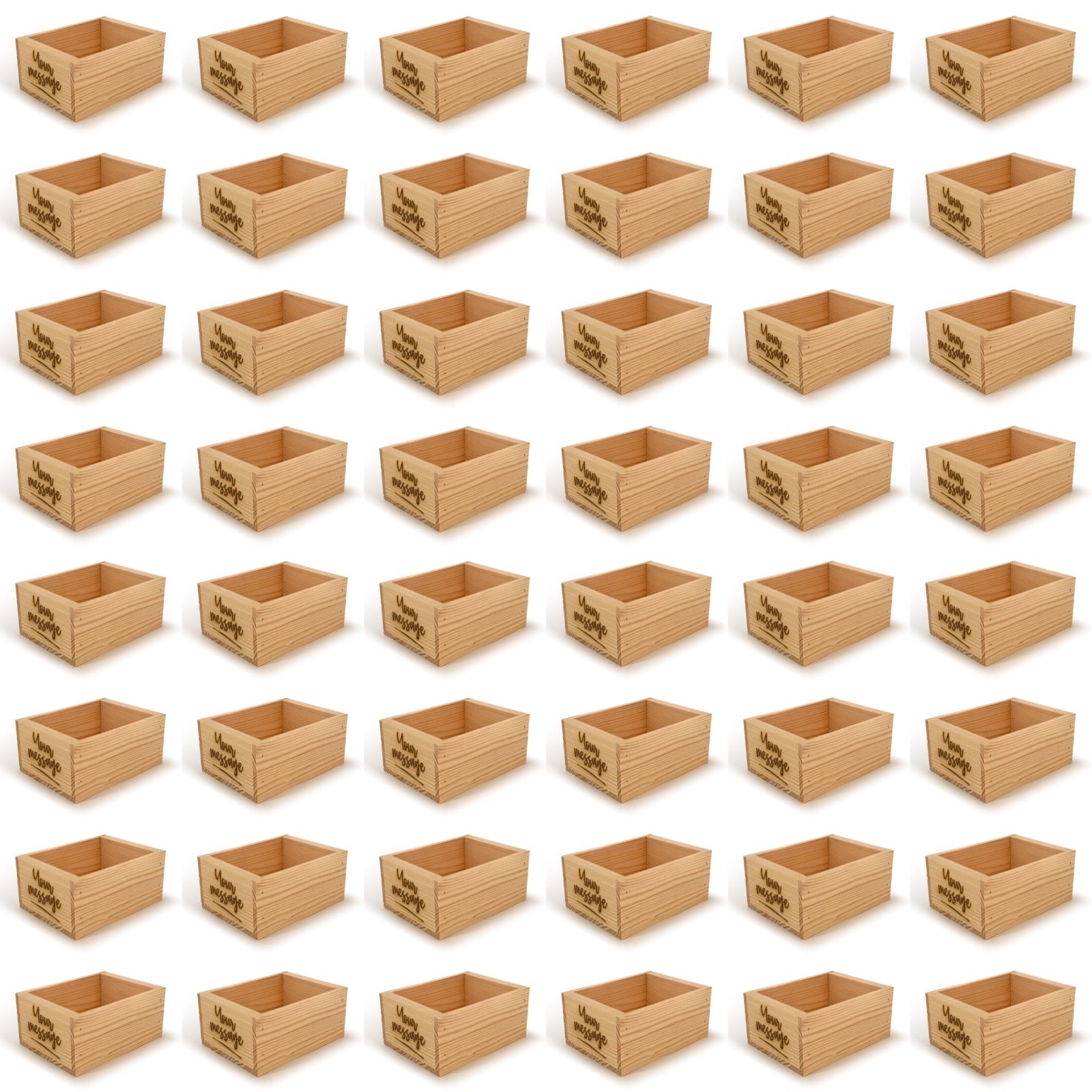 48 Small wooden crate boxes with custom message 7x5.5x3.5
