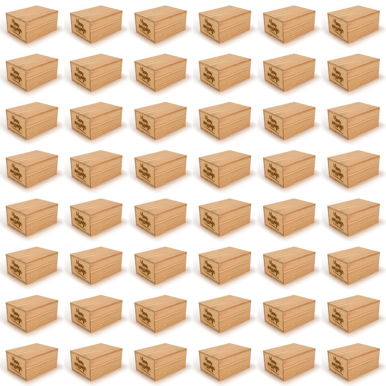 48 Small wooden crate boxes with lid and custom message 7x5.5x3.5
