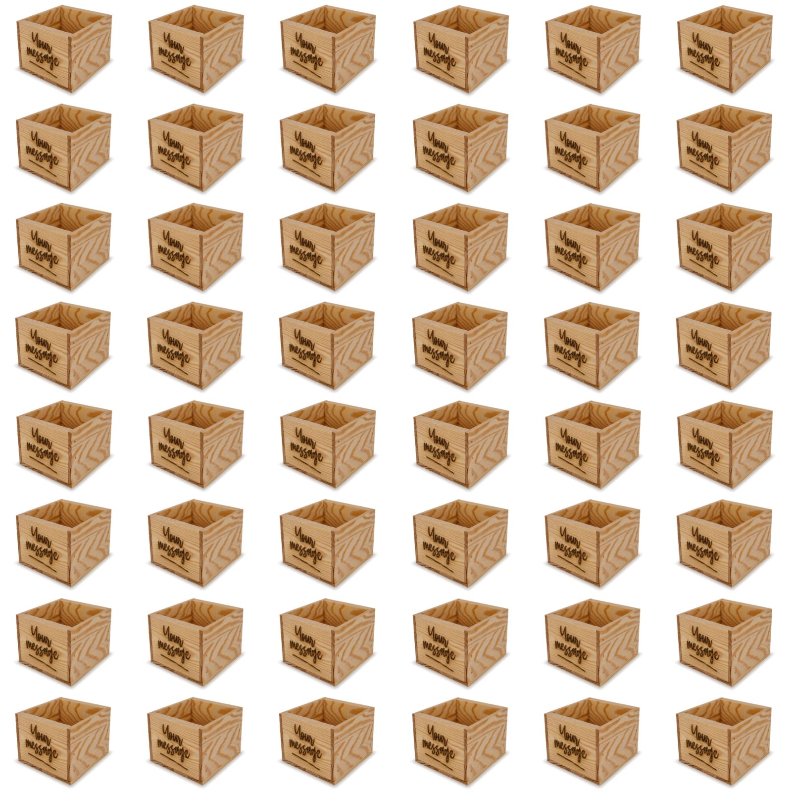 48 Small wooden crates with custom message 6x6.25x5.25