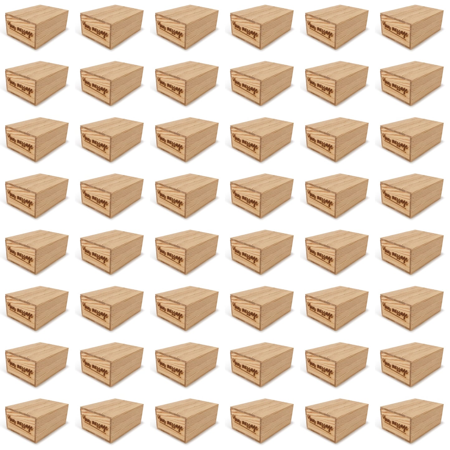 48 Small wooden crates with lid and custom message 10x8x4.25