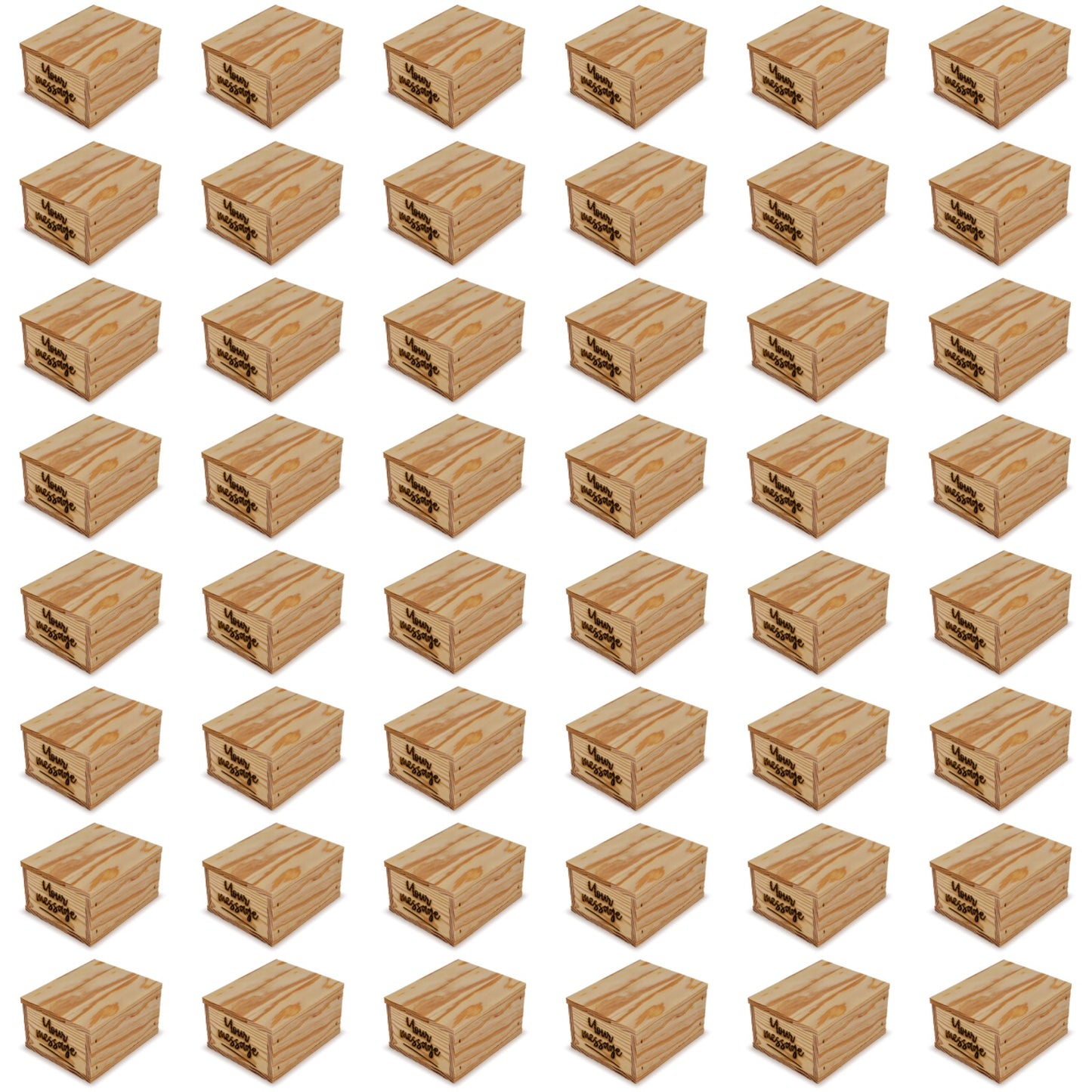 48 Small wooden crates with lid and custom message 5x4.5x2.75