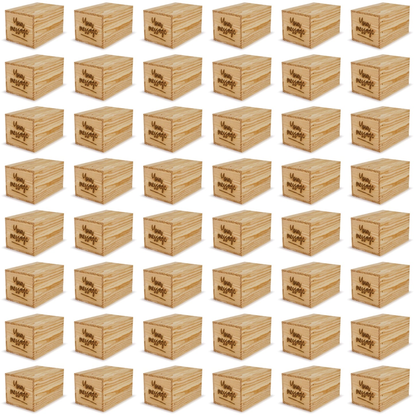 48 Small wooden crates with lid and custom message 9x6.25x5.25